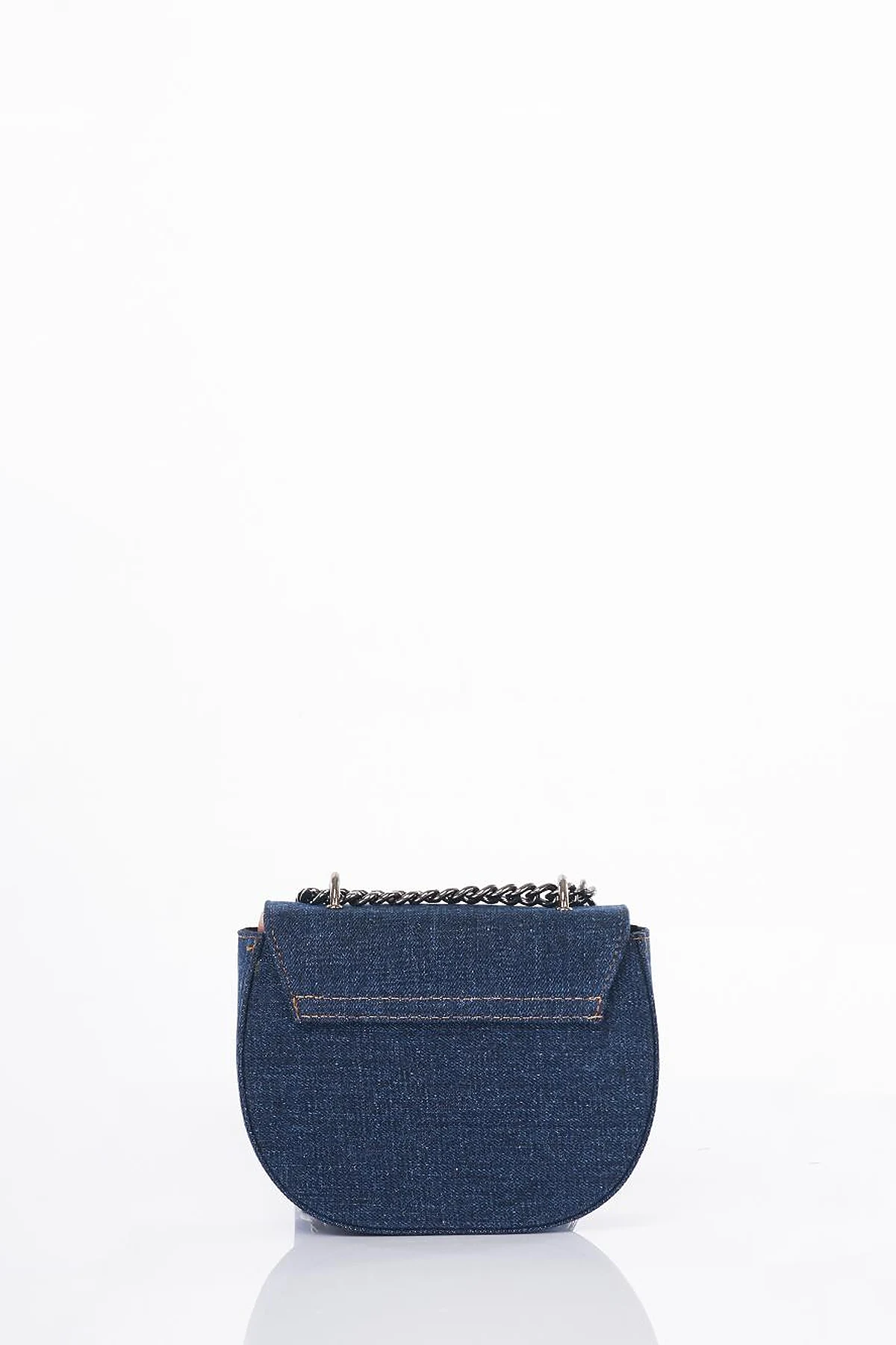 Lidded Denim Shoulder Bag Navy Blue