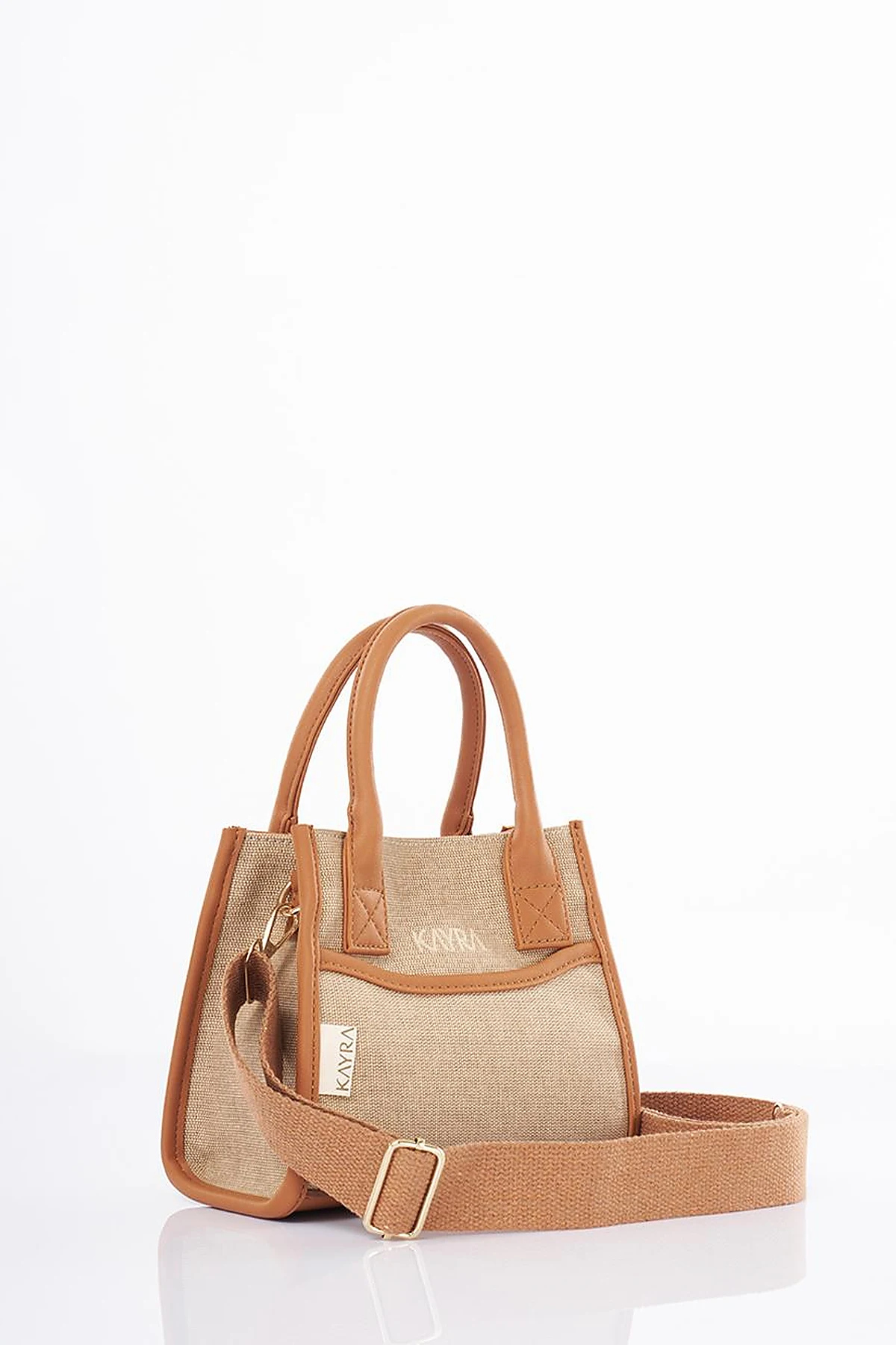 Canvas Bag with Logo Beige-Camel