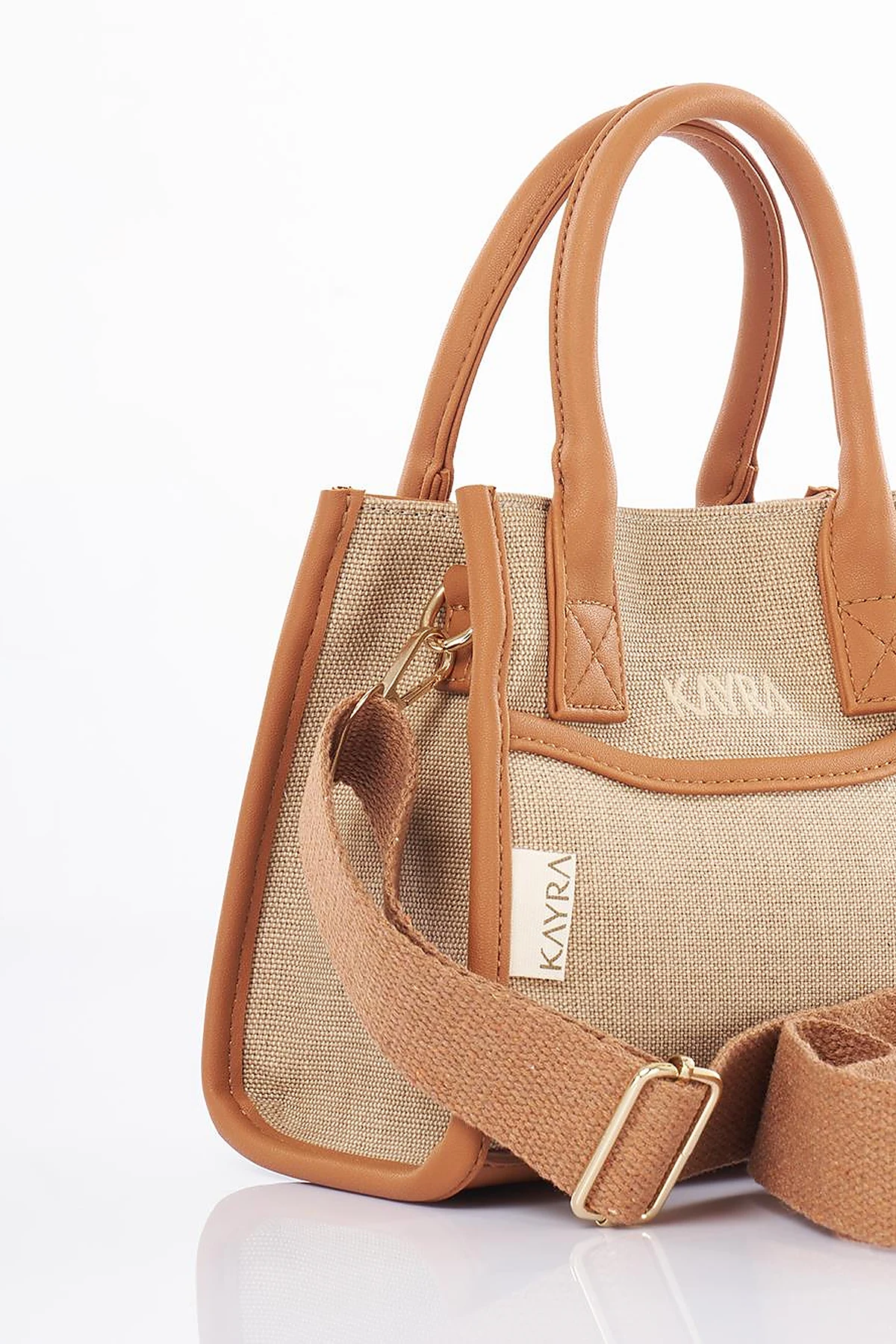 Canvas Bag with Logo Beige-Camel