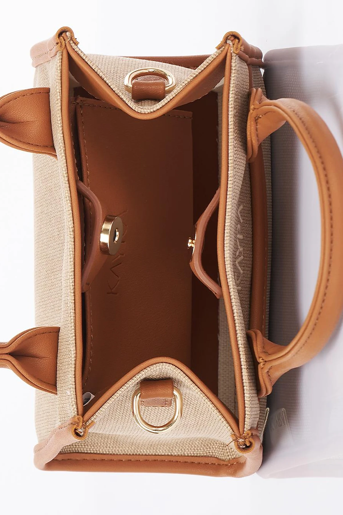 Canvas Bag with Logo Beige-Camel