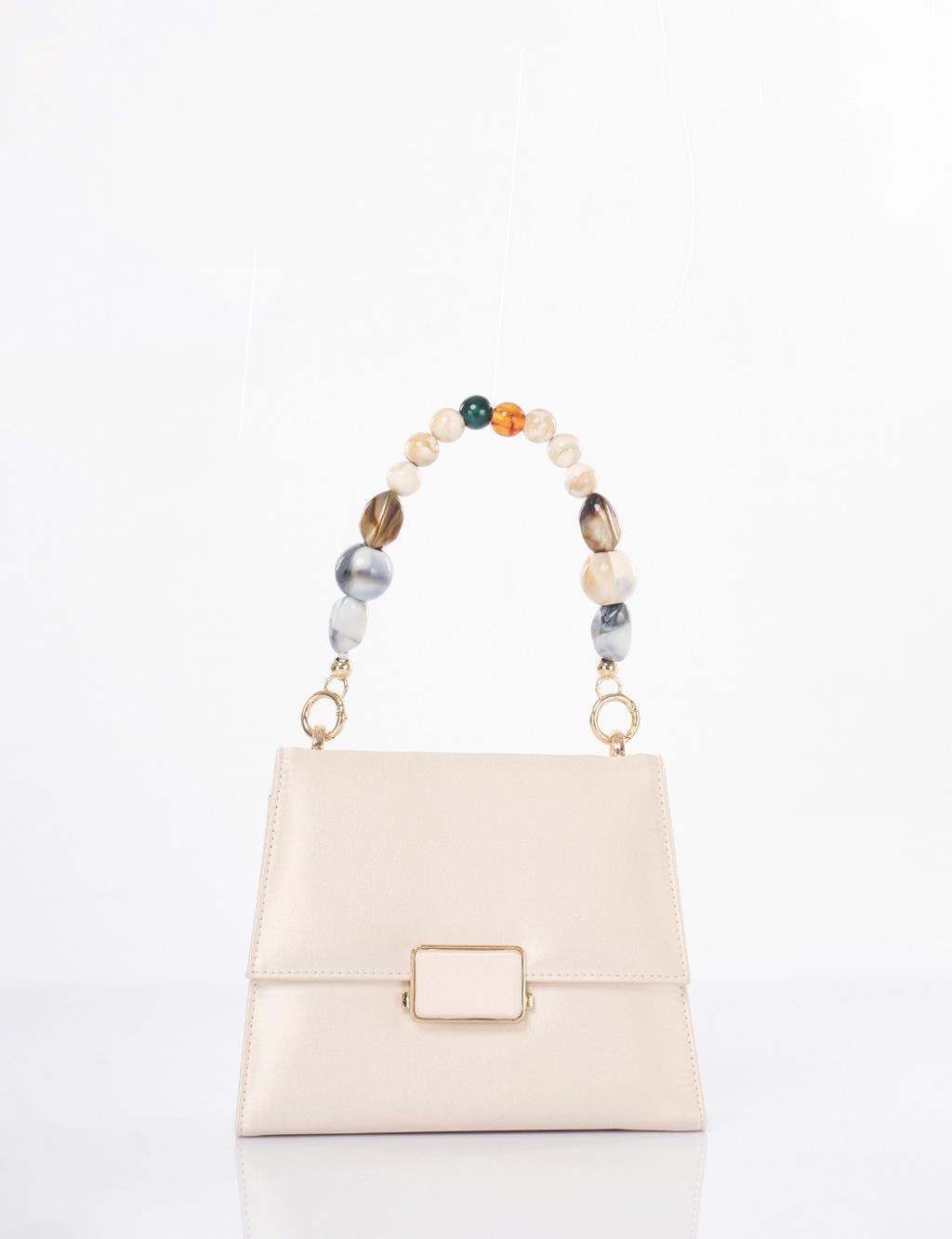 Beaded Satin Bag Cream
