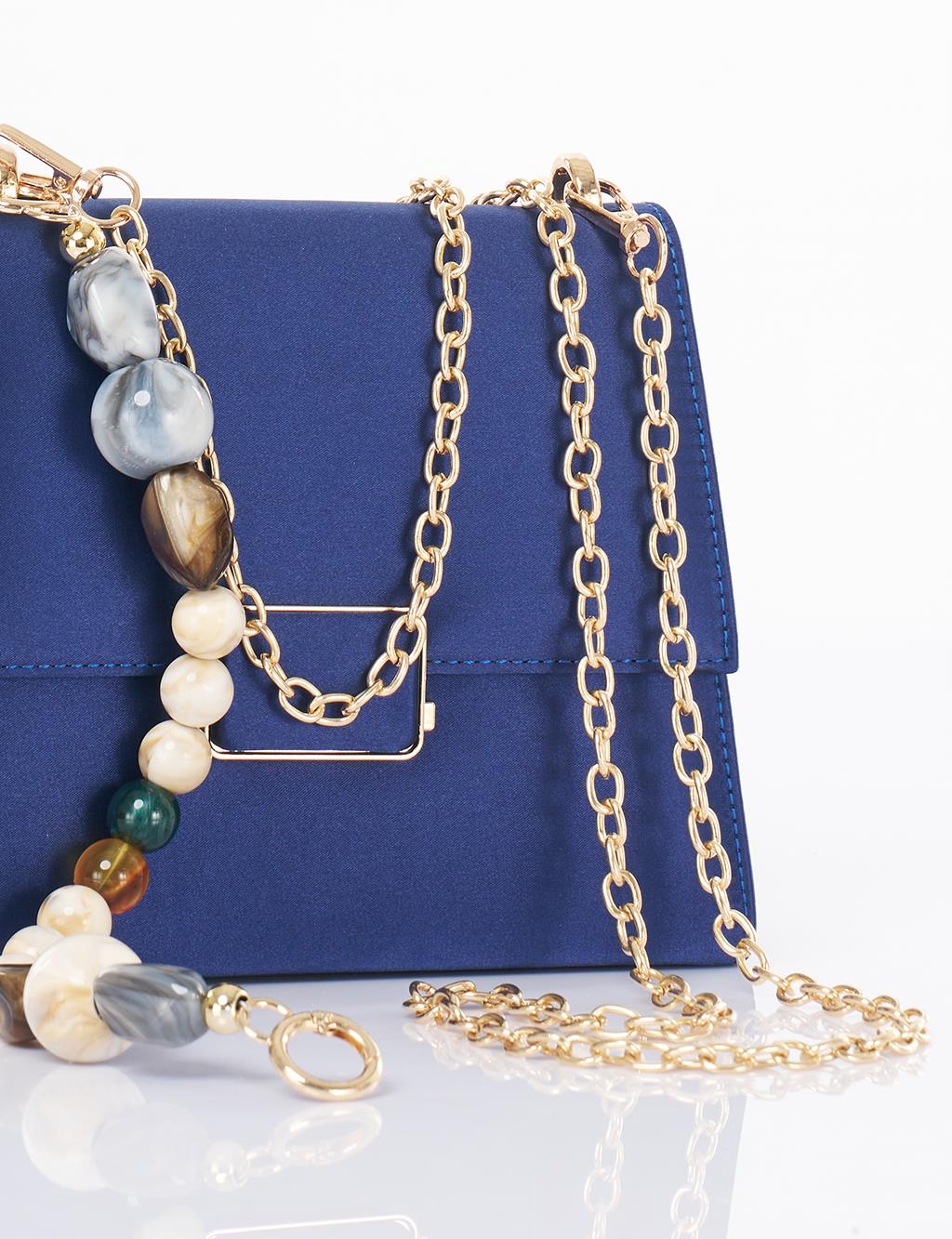 Beaded Satin Bag Indigo