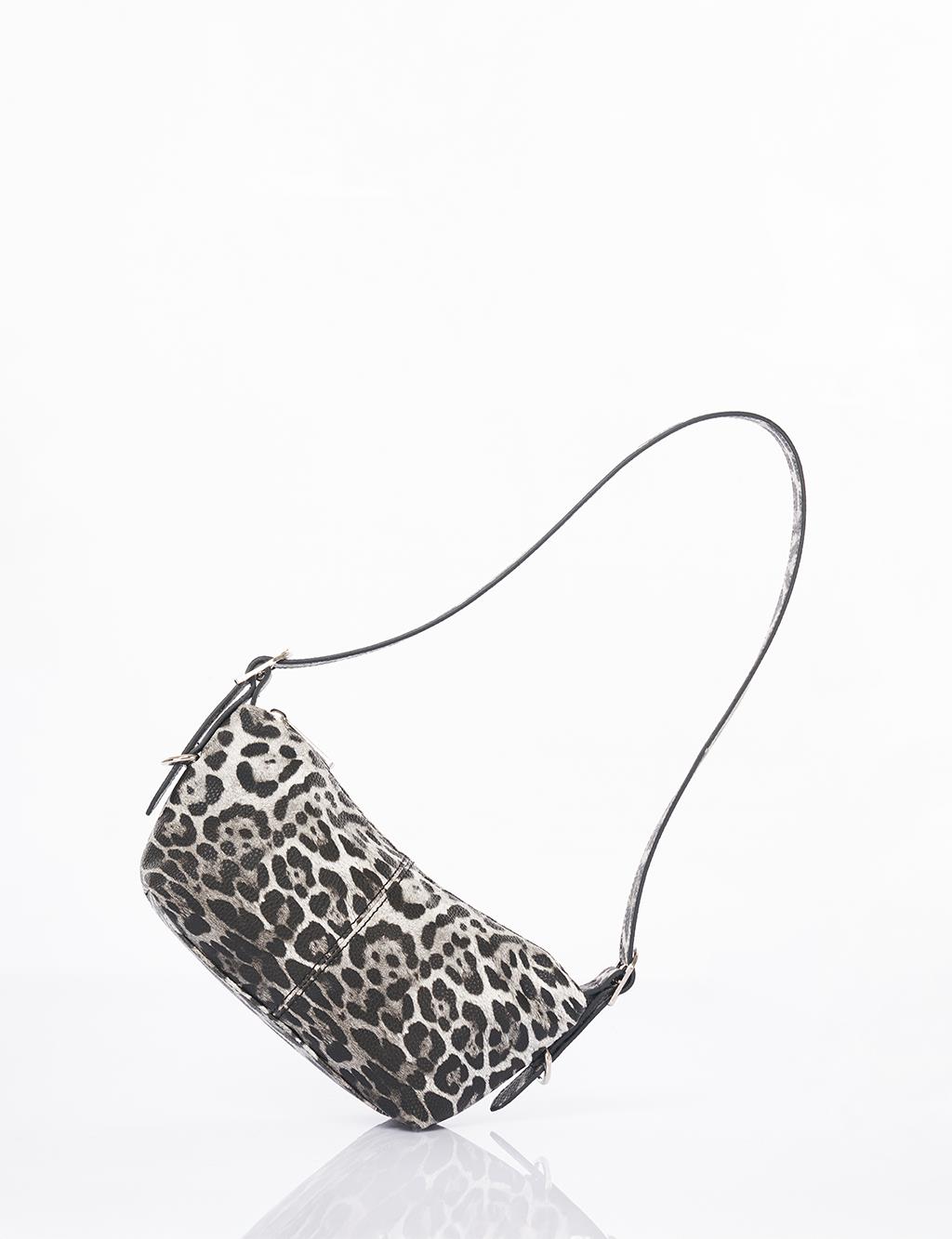 Leopar Desen Omuz Çantası Siyah 