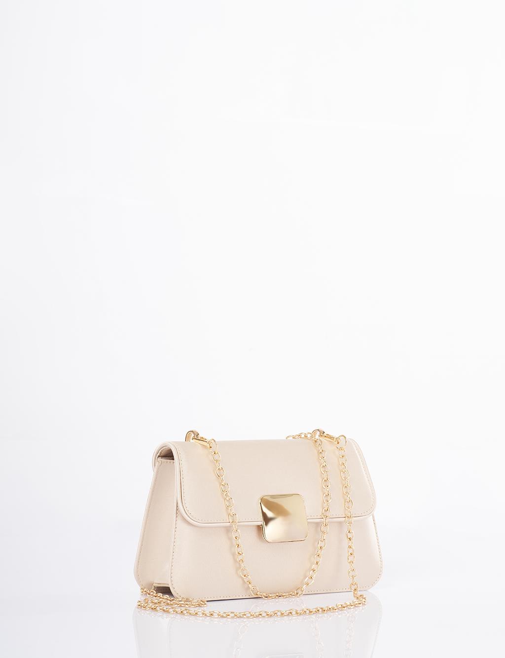 Beaded Baguette Bag Cream