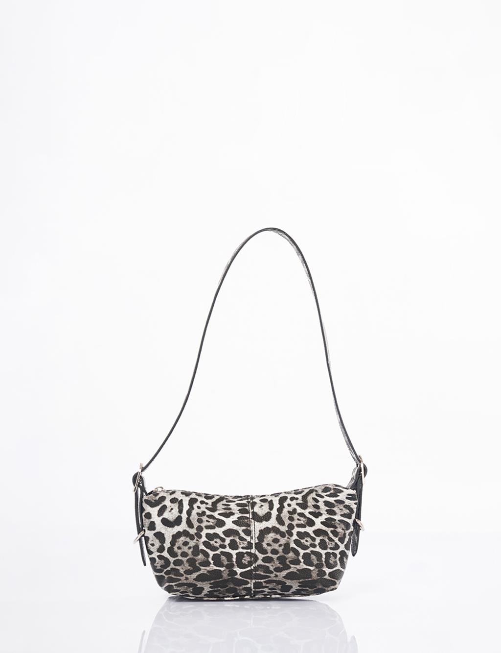 Leopar Desen Omuz Çantası Siyah 