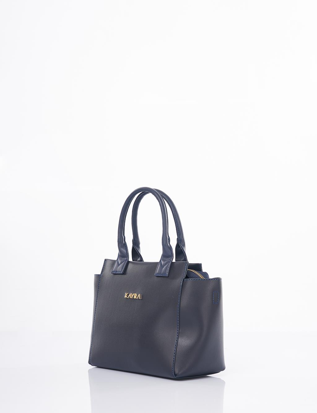 Faux Leather Tote Bag Navy