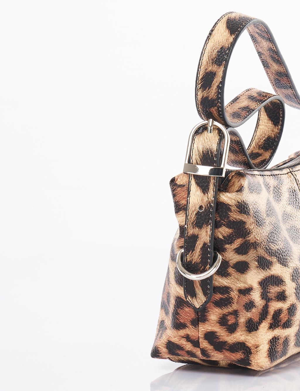 Leopar Desen Omuz Çantası Kahve 