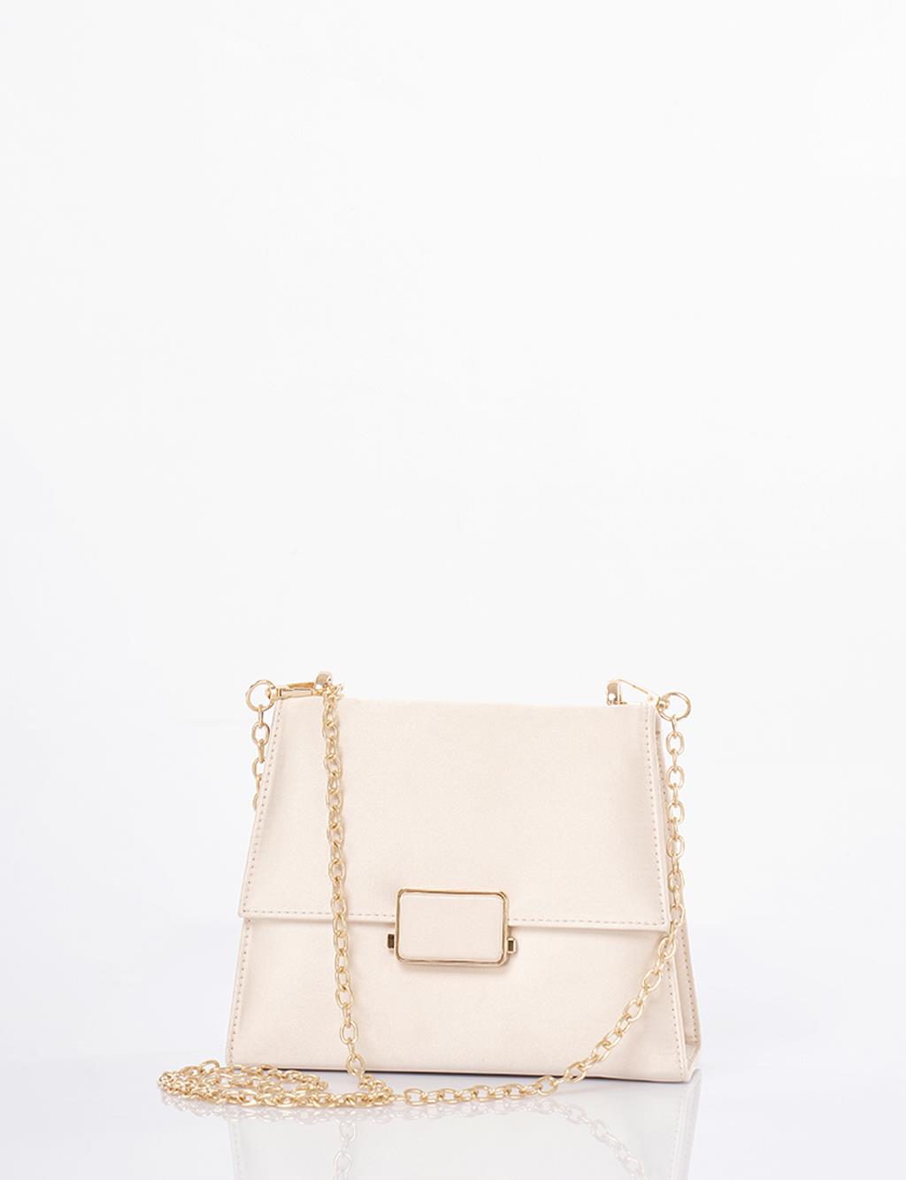 Beaded Satin Bag Cream