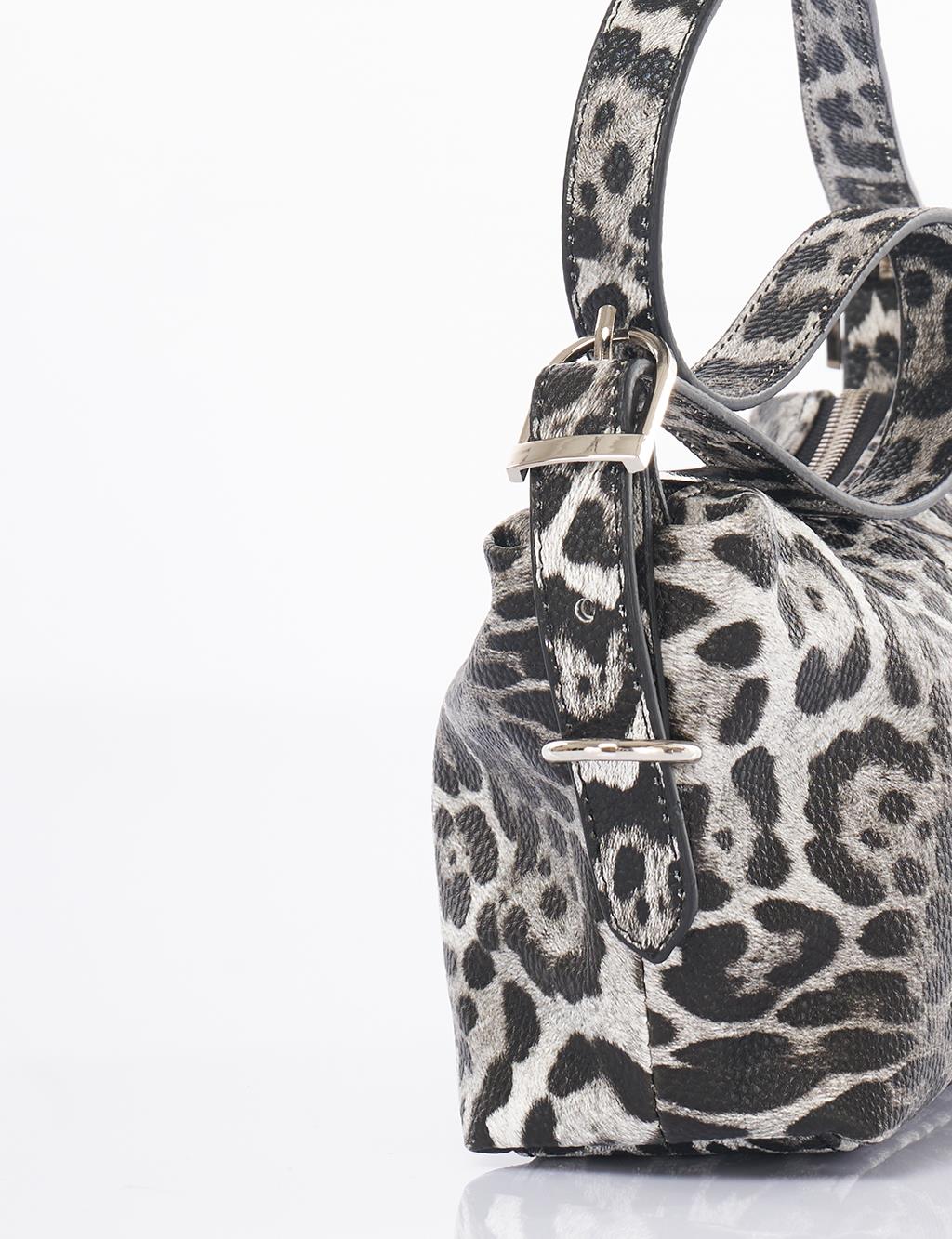 Leopar Desen Omuz Çantası Siyah 