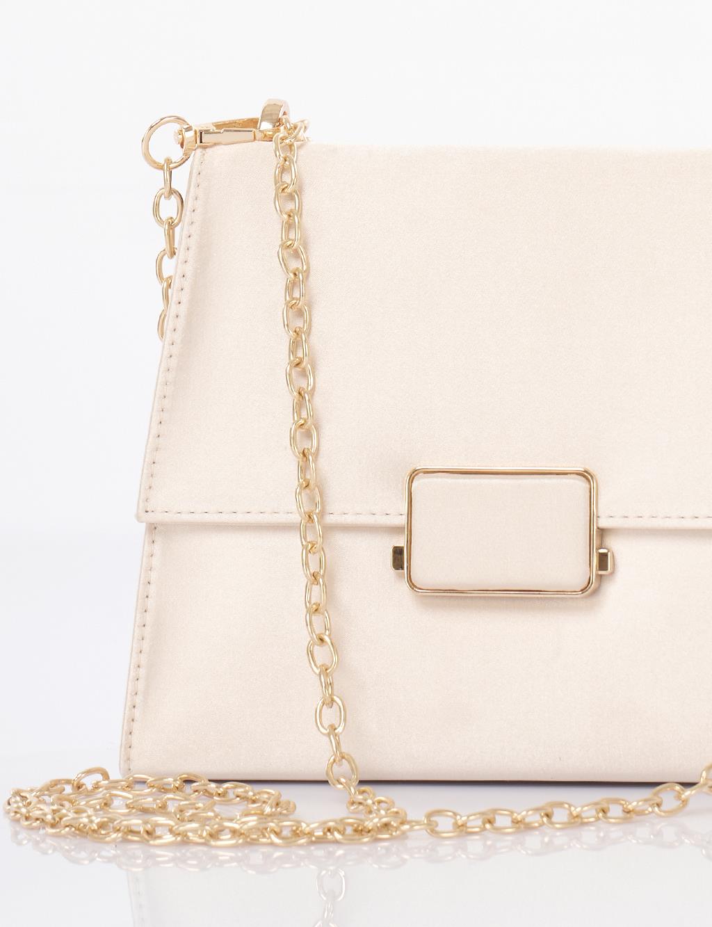 Beaded Satin Bag Cream