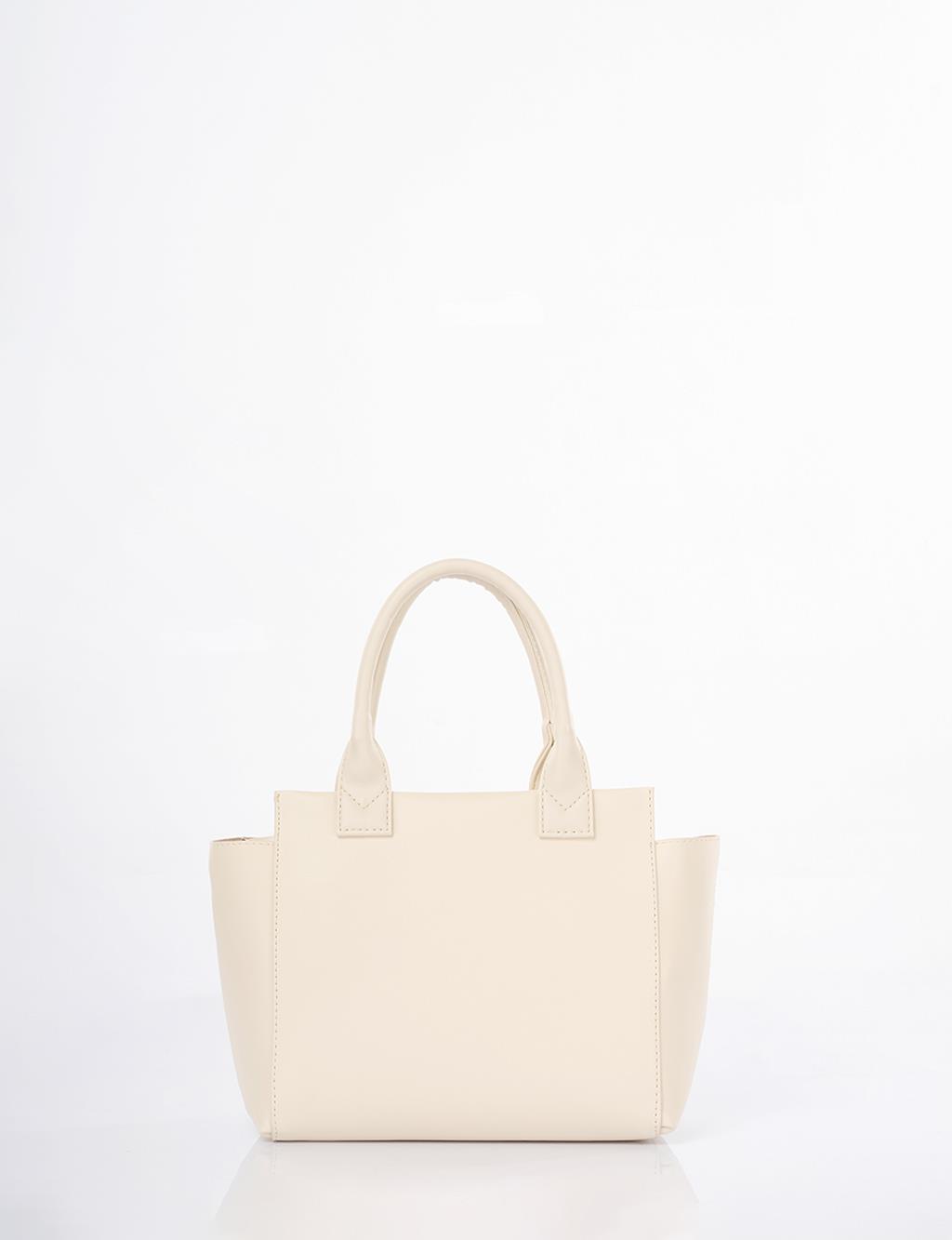 Faux Leather Tote Bag Cream