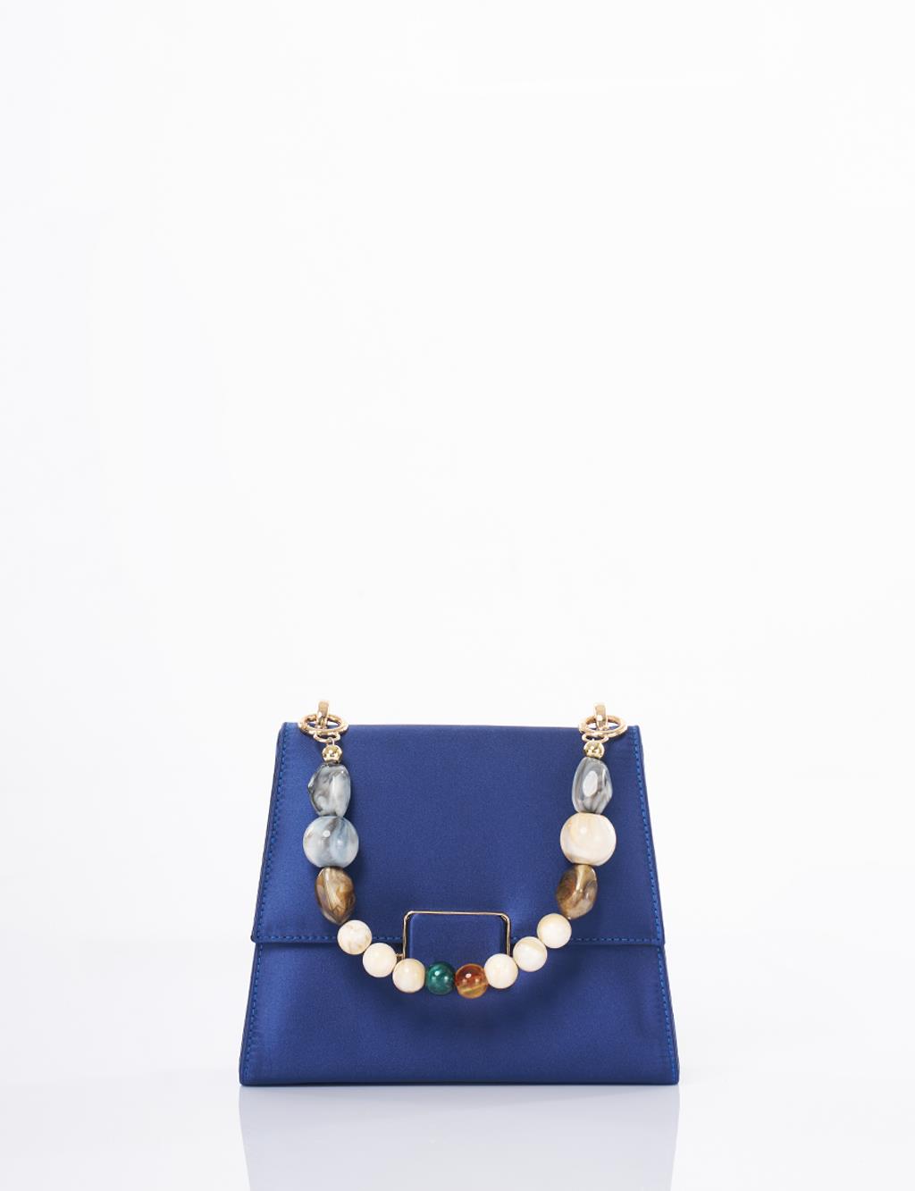 Beaded Satin Bag Indigo
