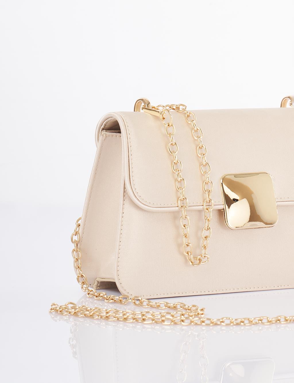 Beaded Baguette Bag Cream