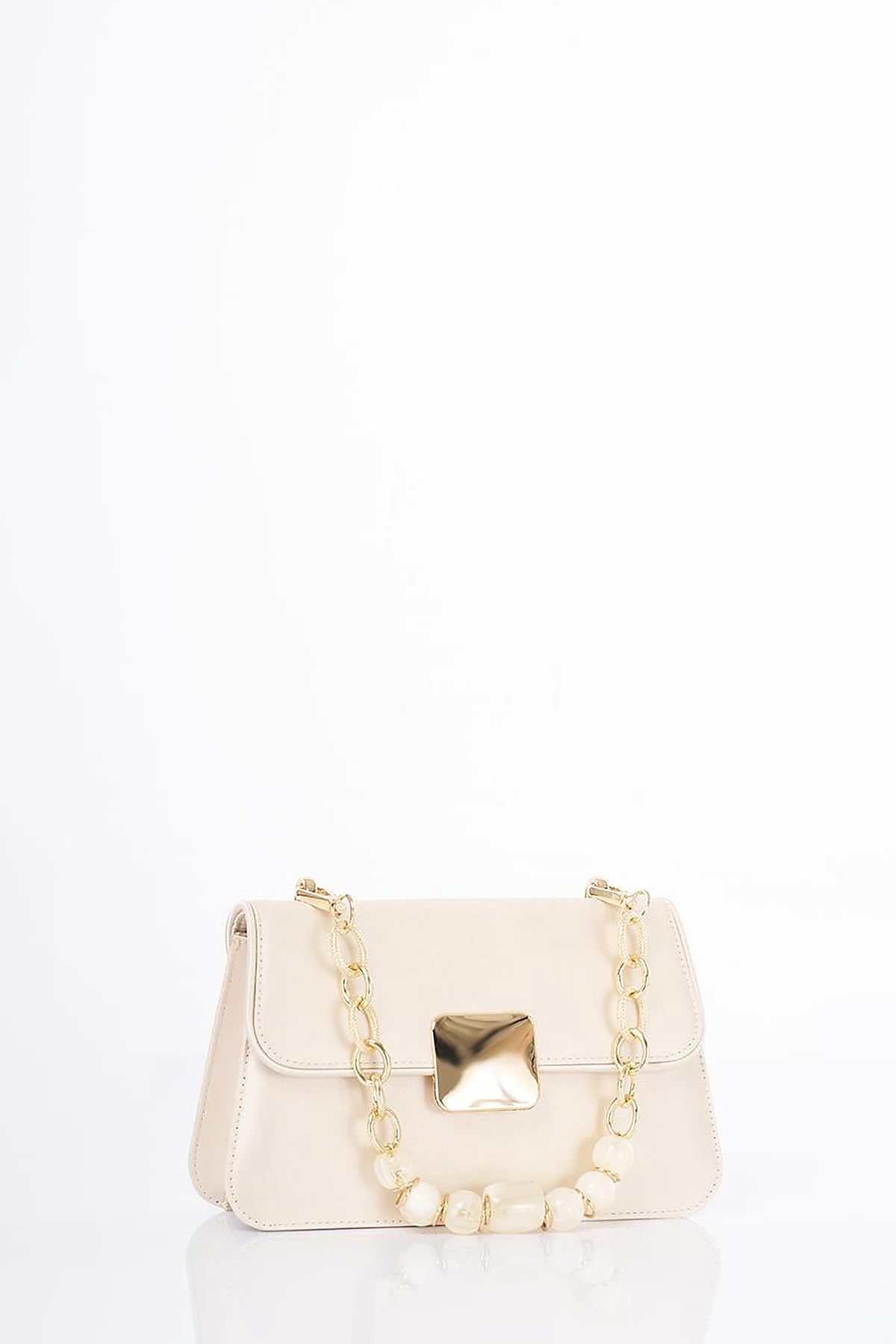 Beaded Baguette Bag Cream