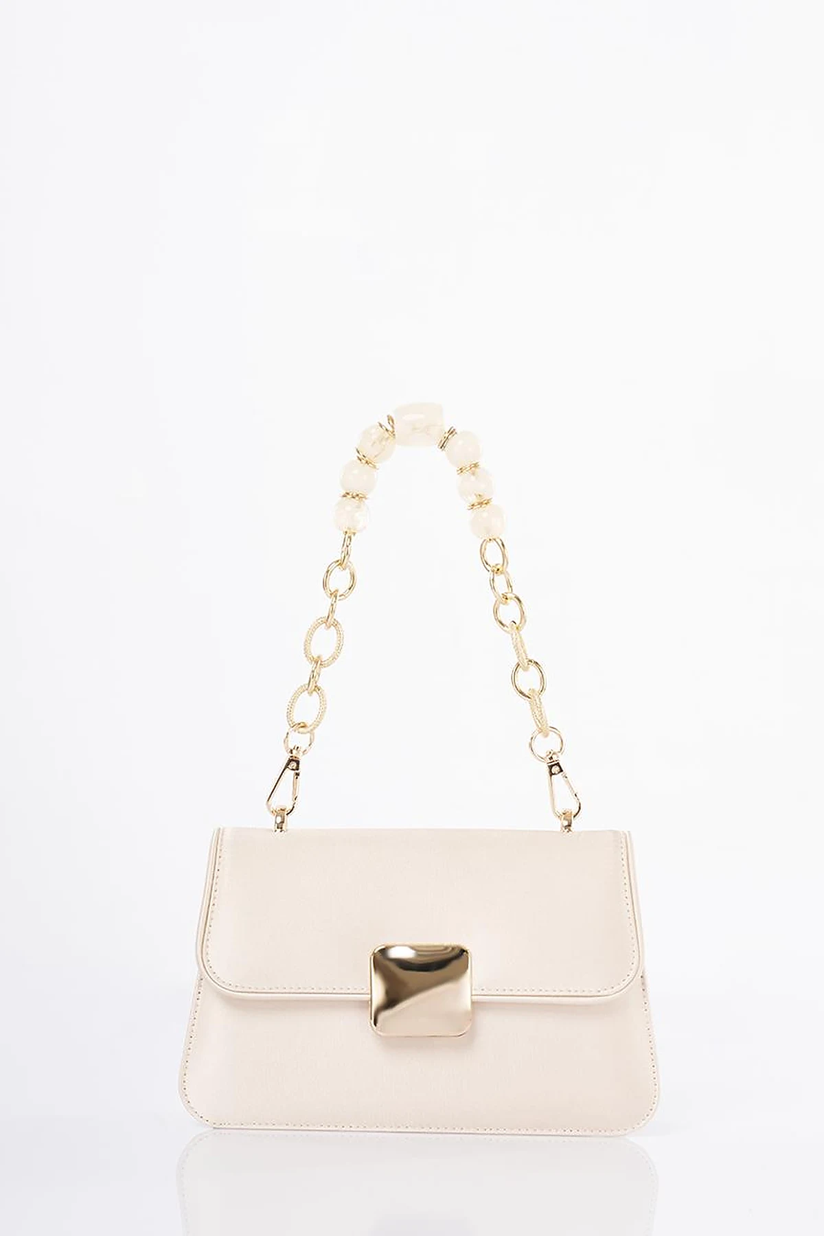 Beaded Baguette Bag Cream