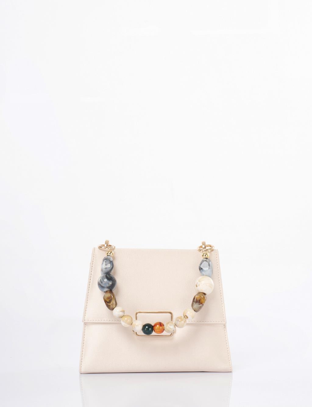 Beaded Satin Bag Cream