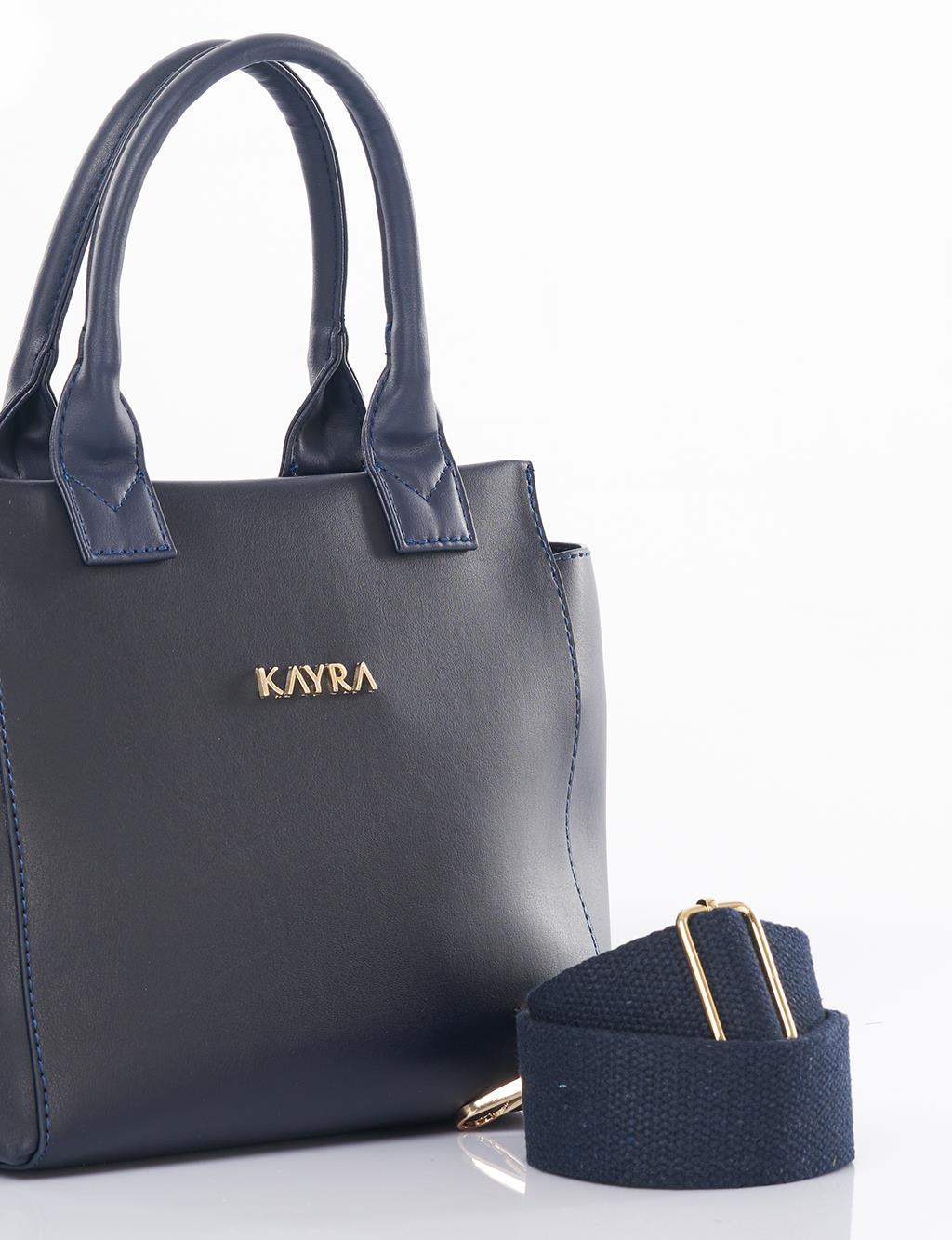 Faux Leather Tote Bag Navy