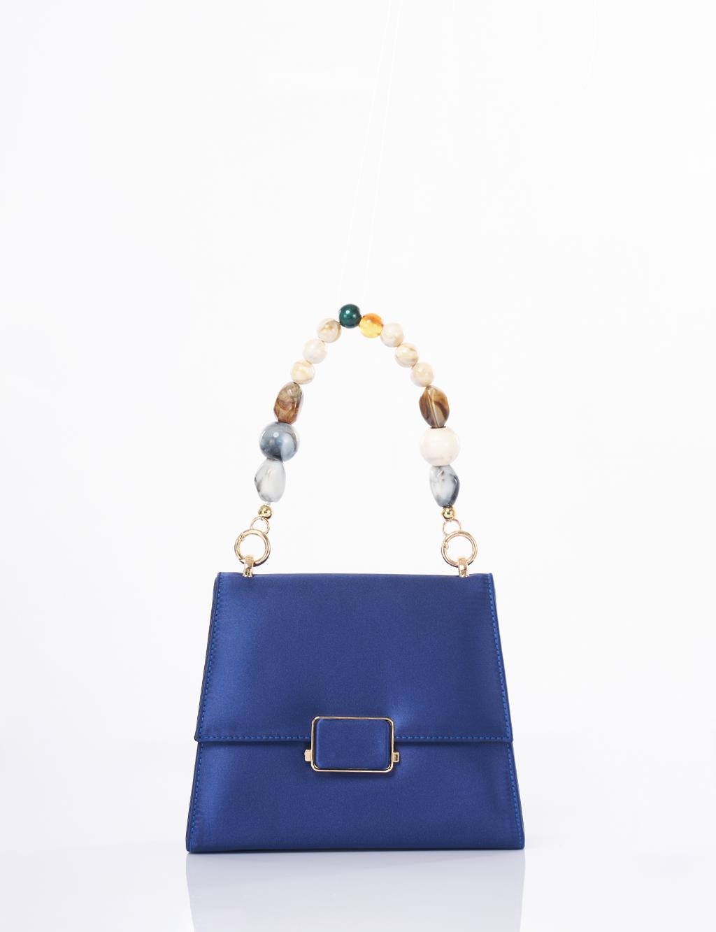Beaded Satin Bag Indigo