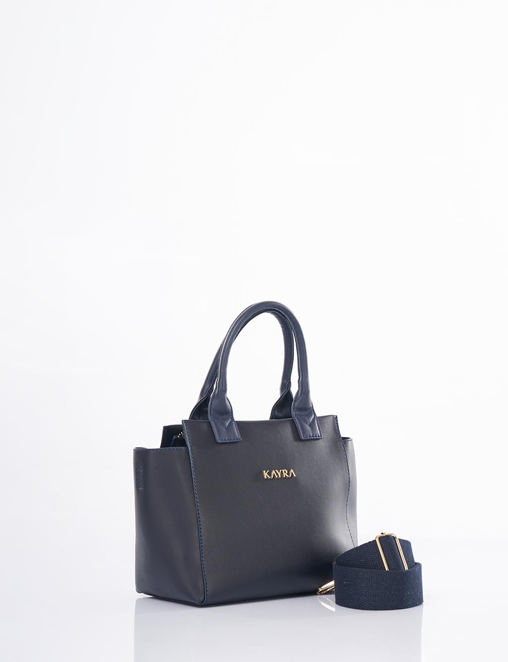 Faux Leather Tote Bag Navy