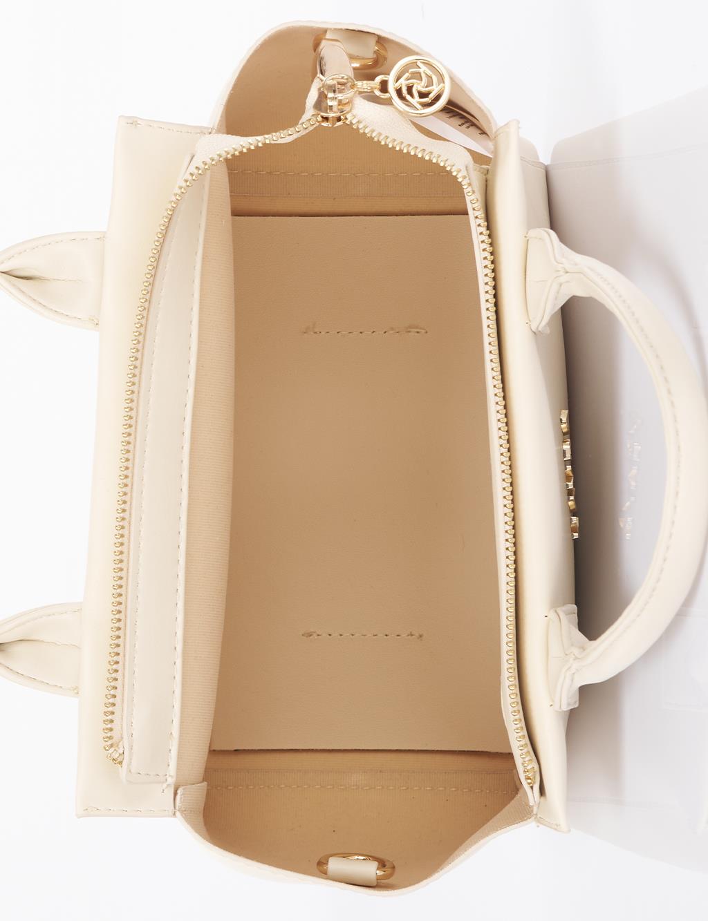 Faux Leather Tote Bag Cream
