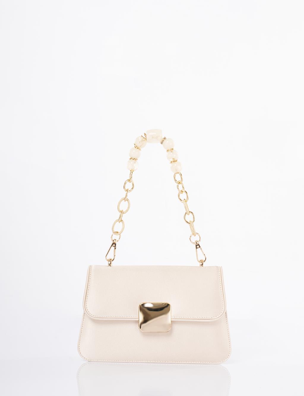 Beaded Baguette Bag Cream