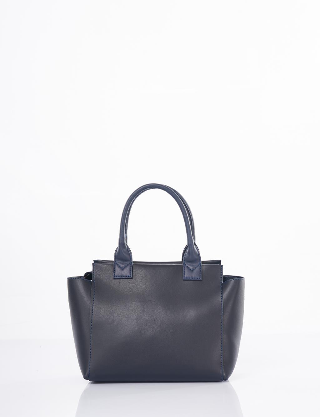 Faux Leather Tote Bag Navy