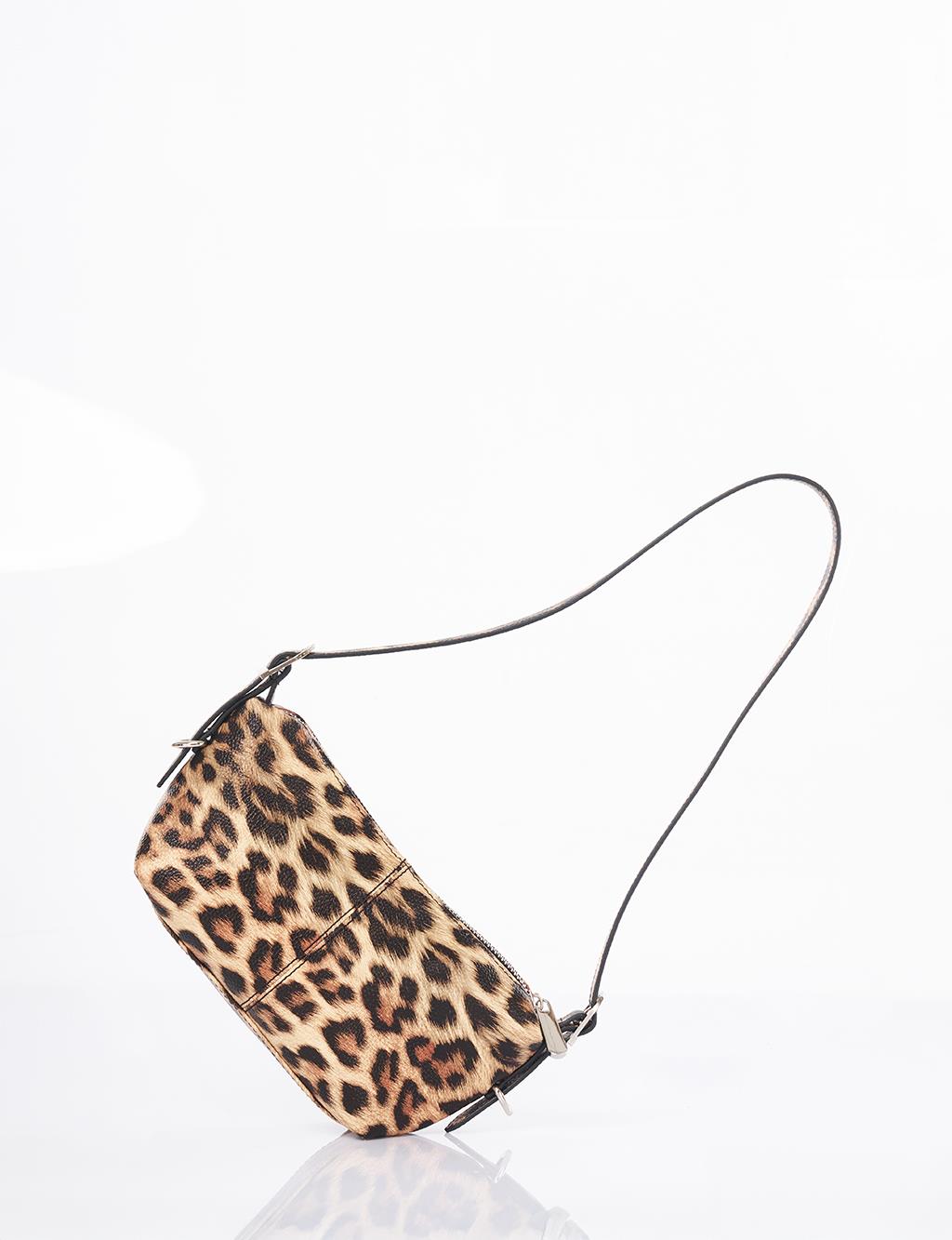 Leopar Desen Omuz Çantası Kahve 