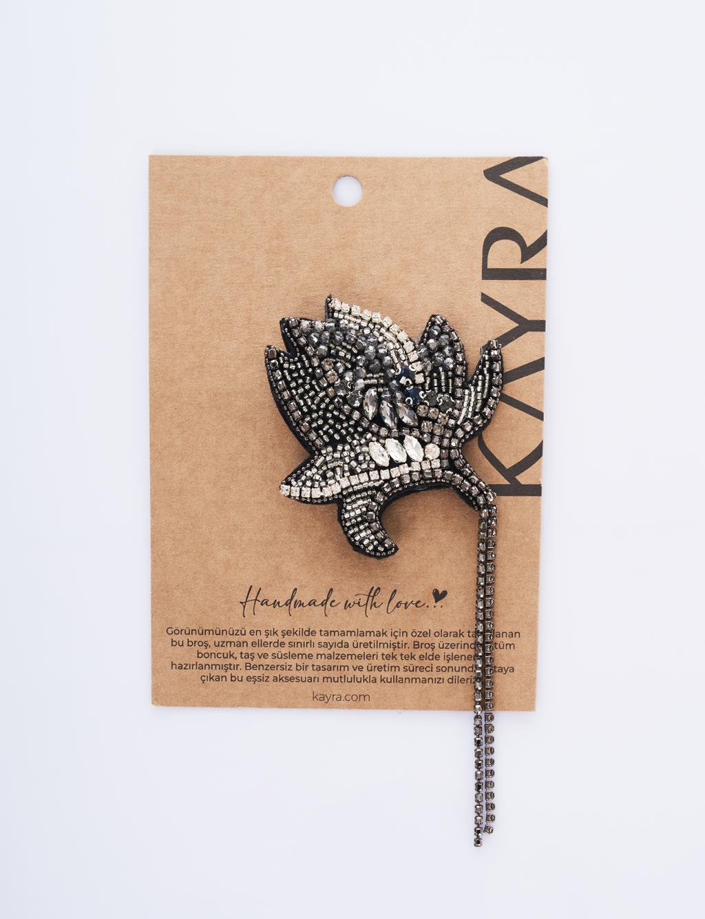Handmade Rose Motif Brooch Black