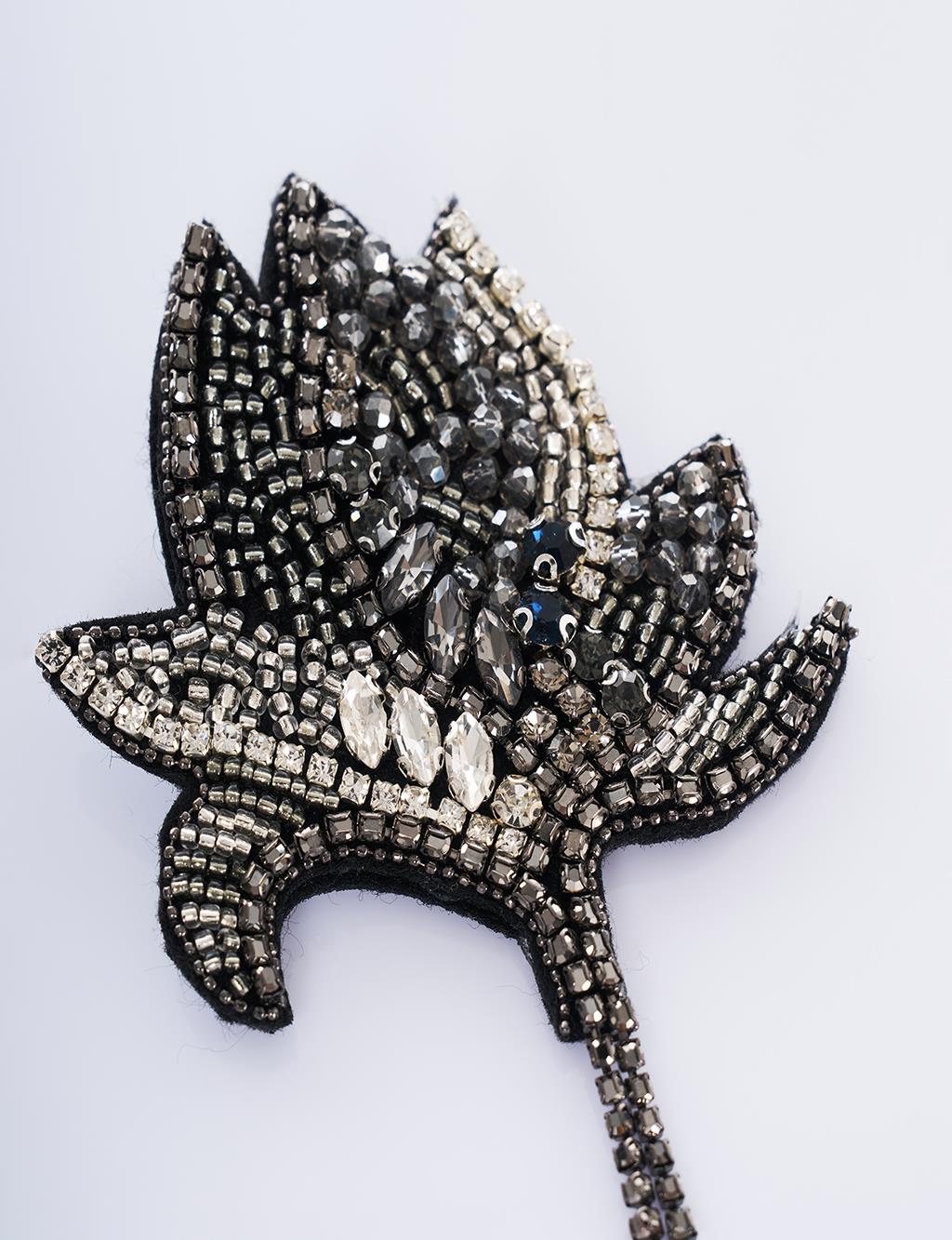 Handmade Rose Motif Brooch Black