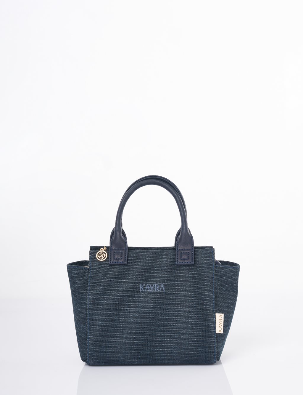 Medium Canvas Bag with Leather Garnish Navy 