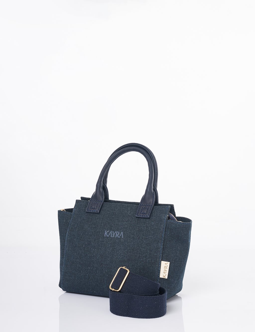 Medium Canvas Bag with Leather Garnish Navy 