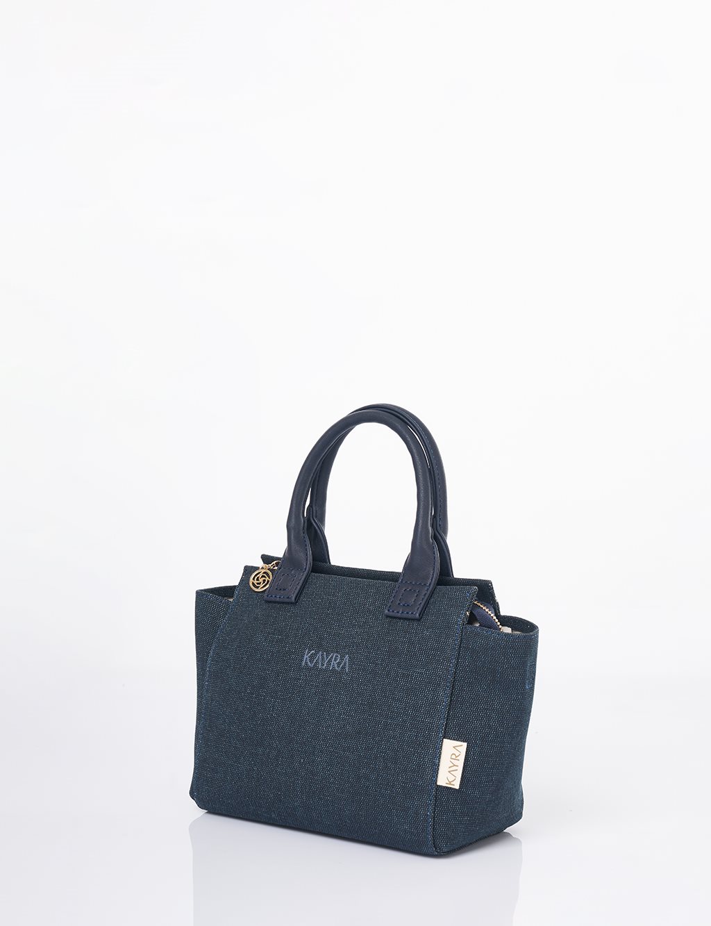 Medium Canvas Bag with Leather Garnish Navy 