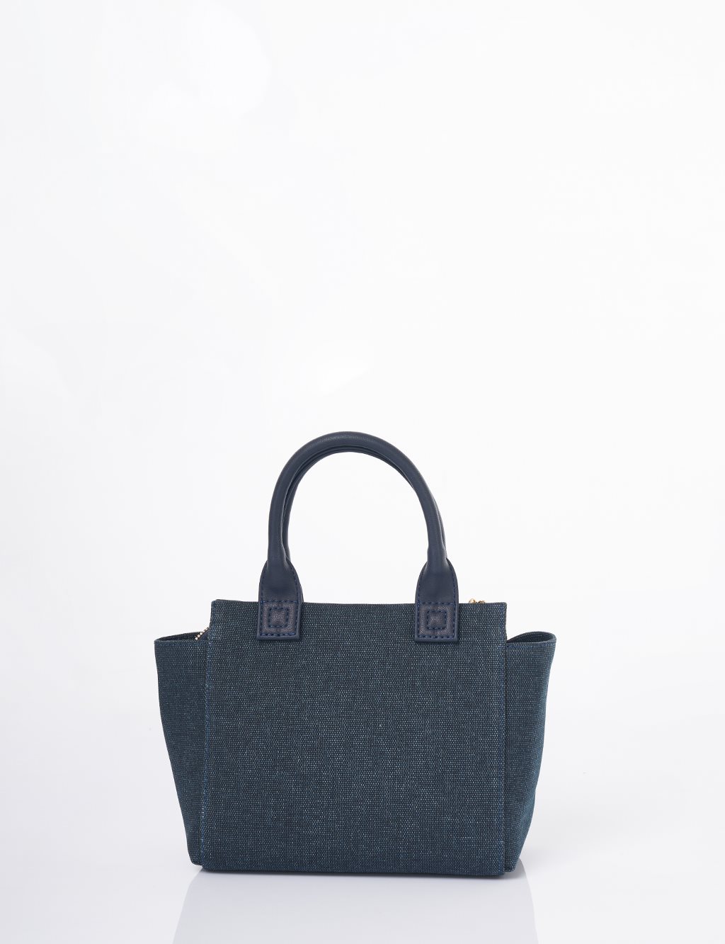 Medium Canvas Bag with Leather Garnish Navy 