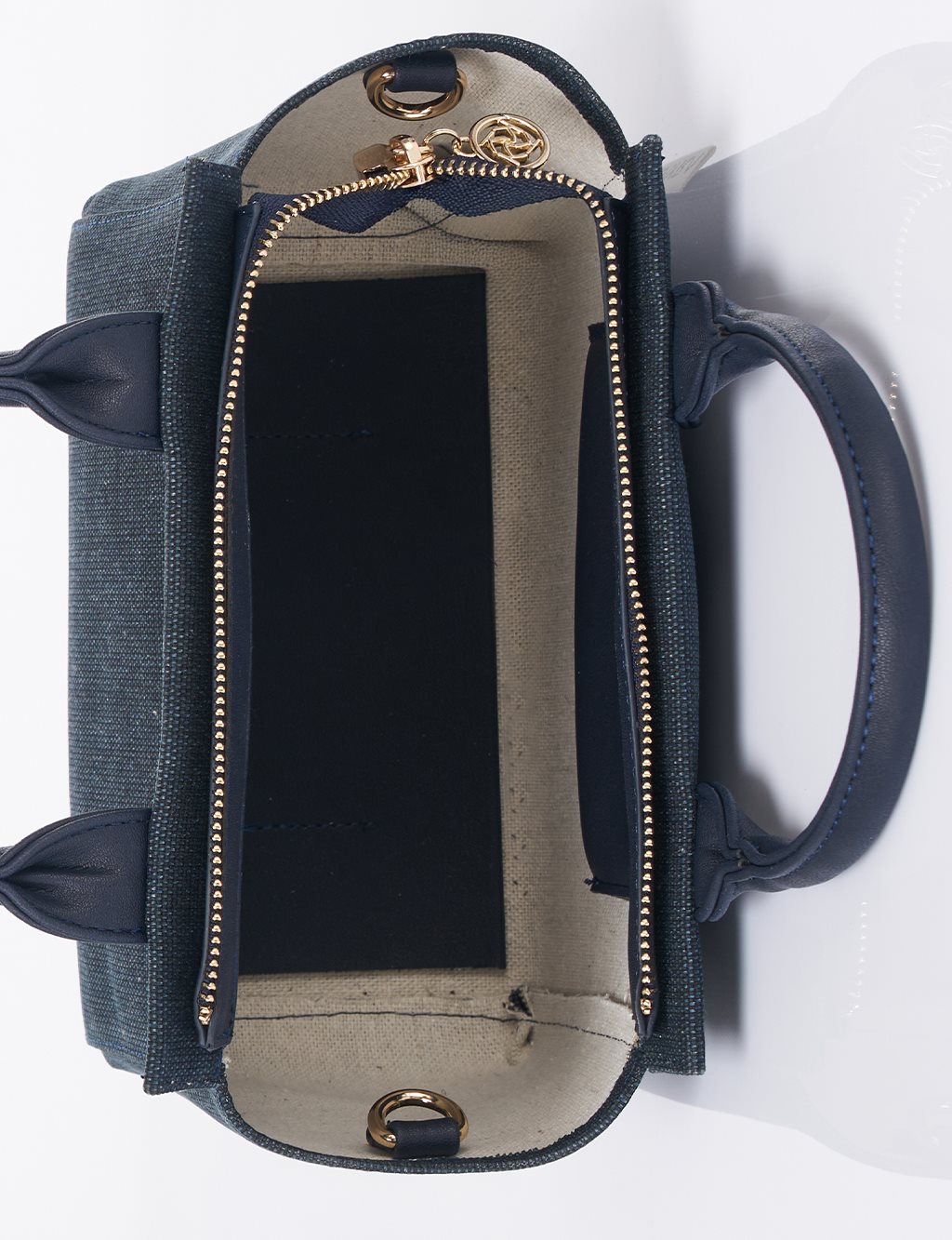 Medium Canvas Bag with Leather Garnish Navy 