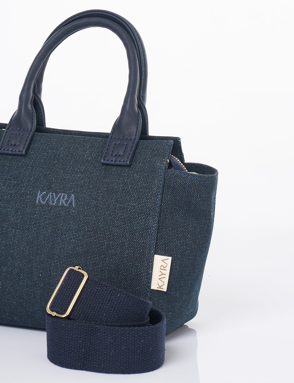 Medium Canvas Bag with Leather Garnish Navy 