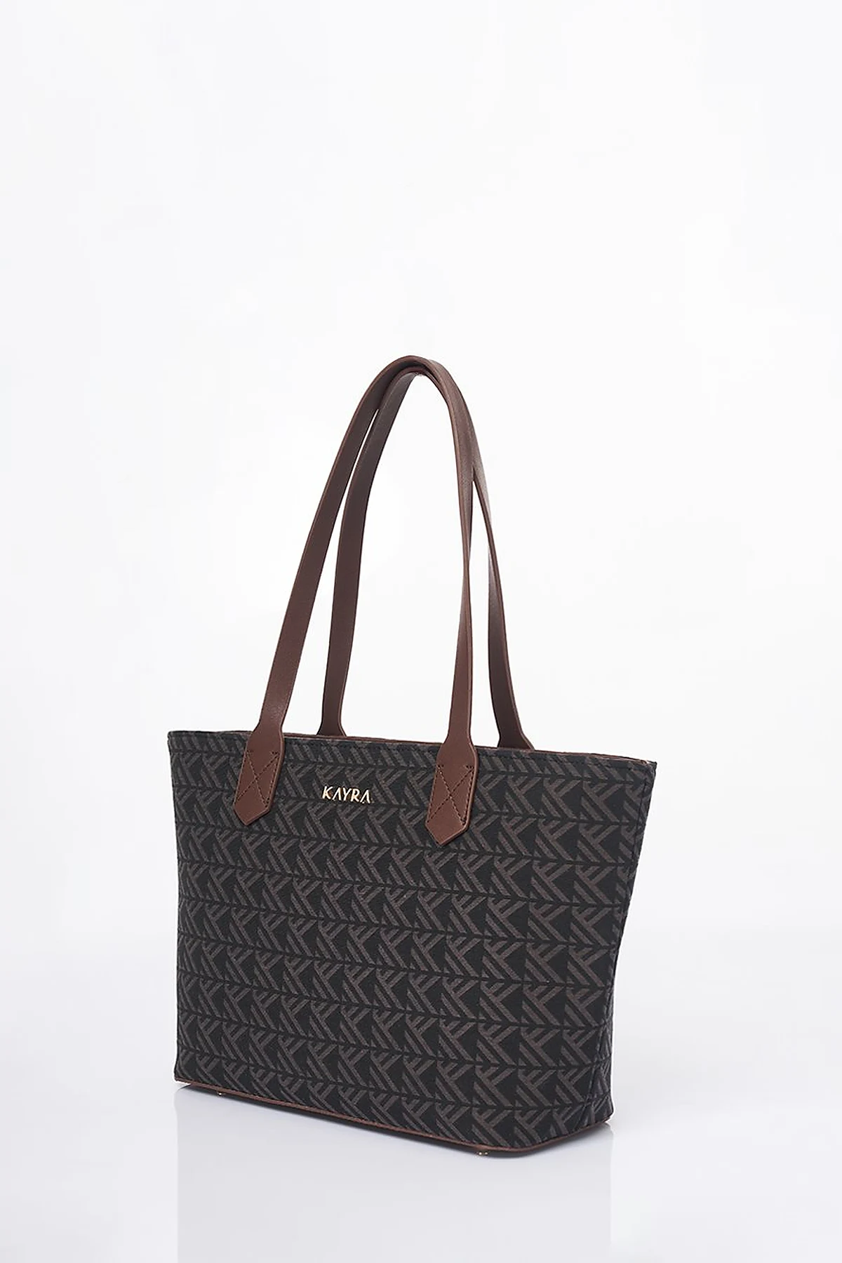 Monogram Desen Shopper Çanta Kahve 