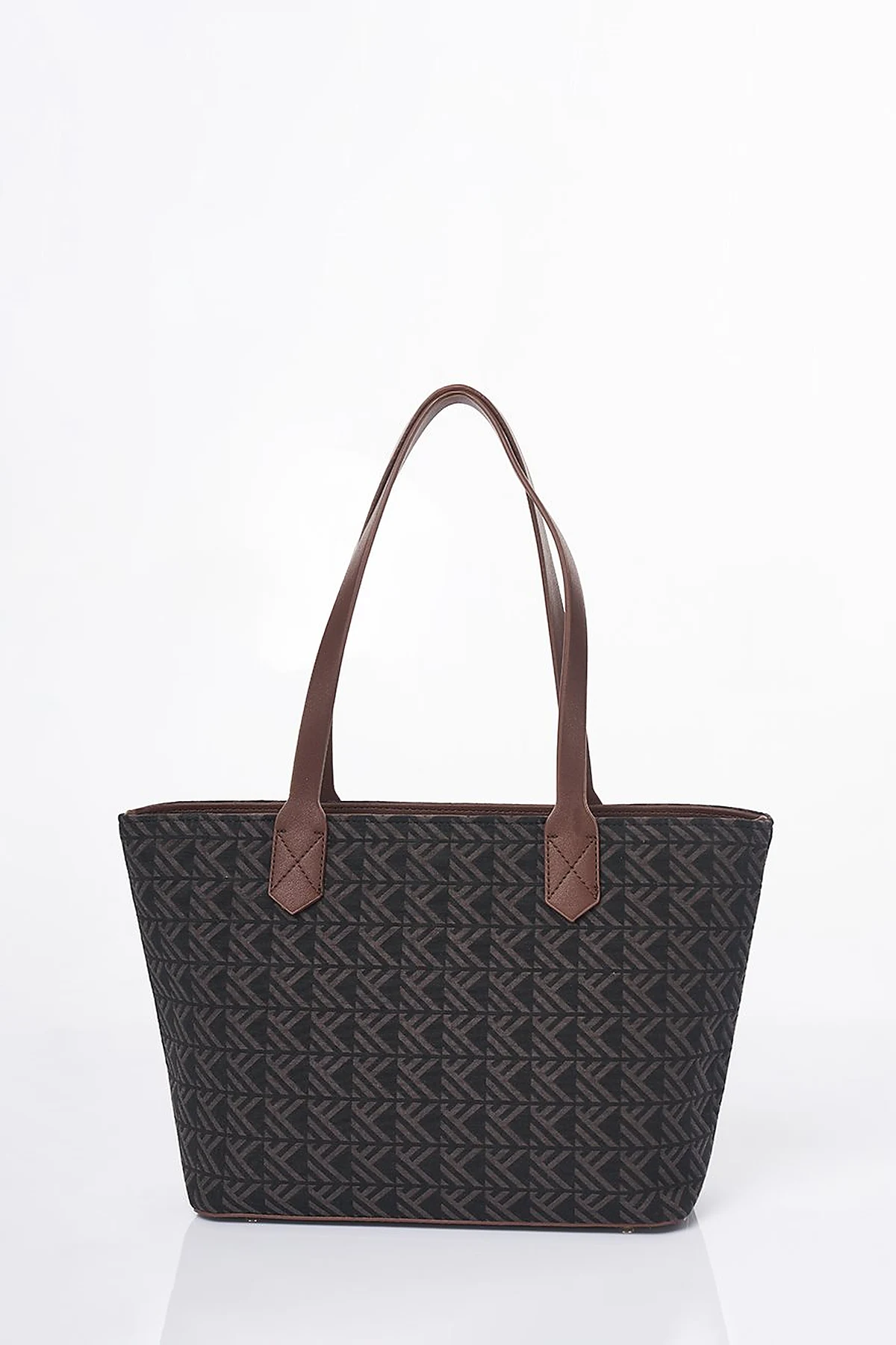 Monogram Desen Shopper Çanta Kahve 