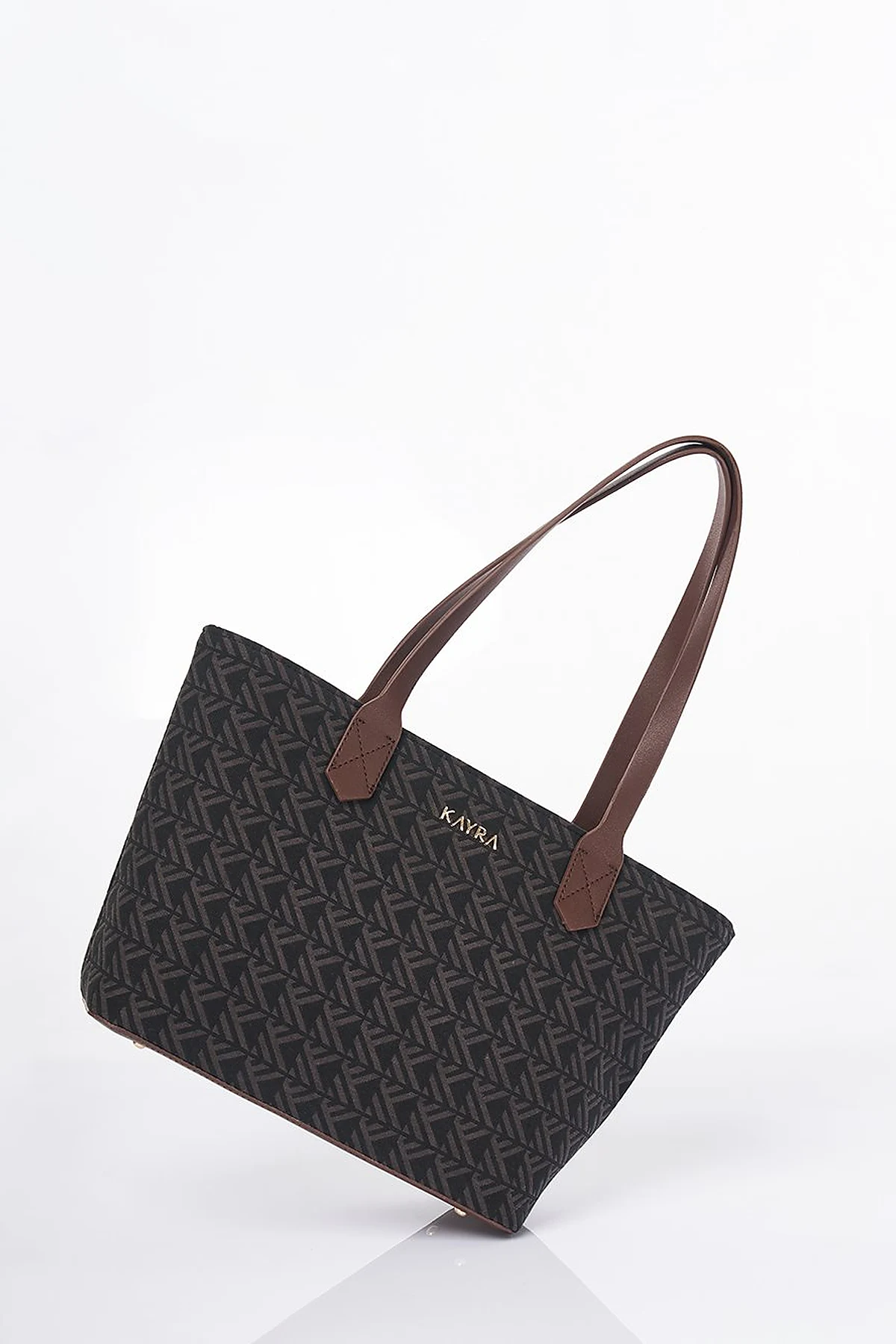 Monogram Desen Shopper Çanta Kahve 