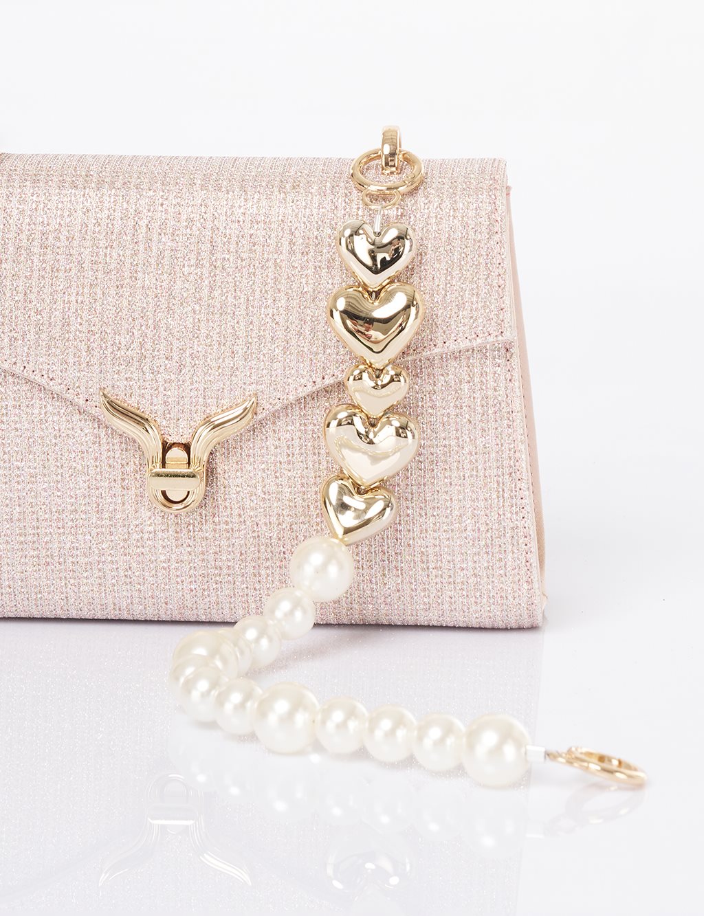 Clutch Bag with Pearl Handle - Powder Pink