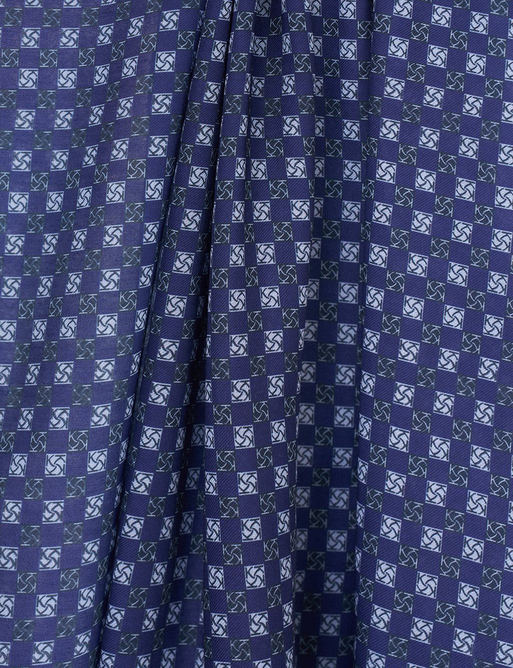 Checkered Monogram Patterned Shawl Navy 