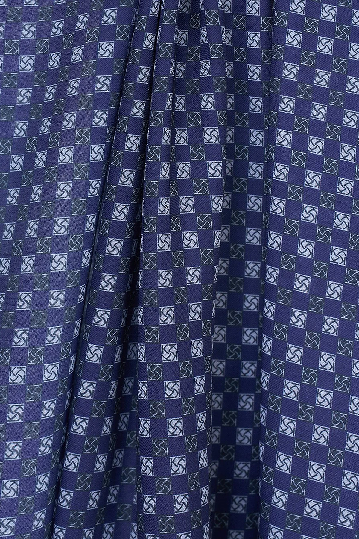 Checkered Monogram Patterned Shawl Navy 