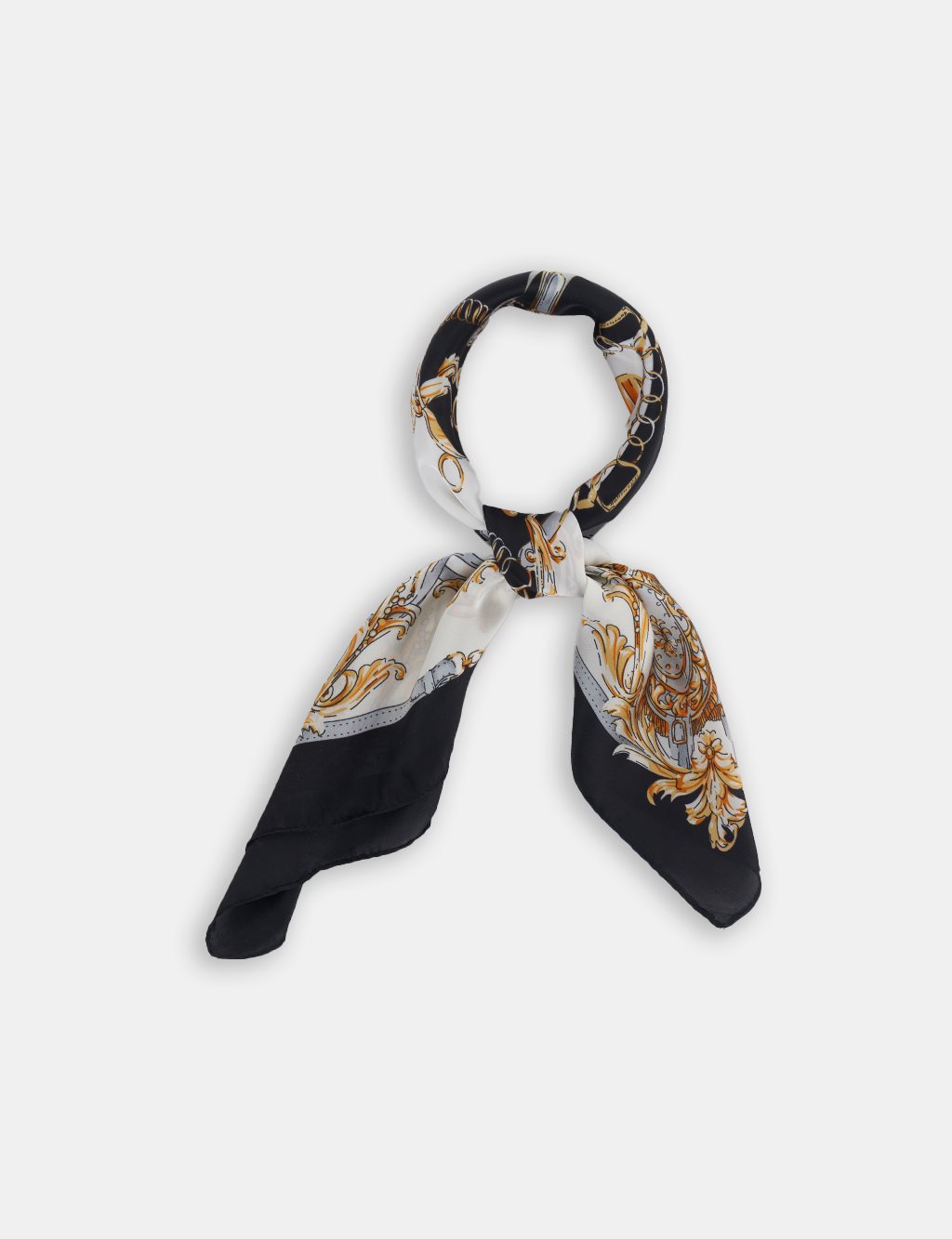Chain Pattern Scarf – Black & Cream