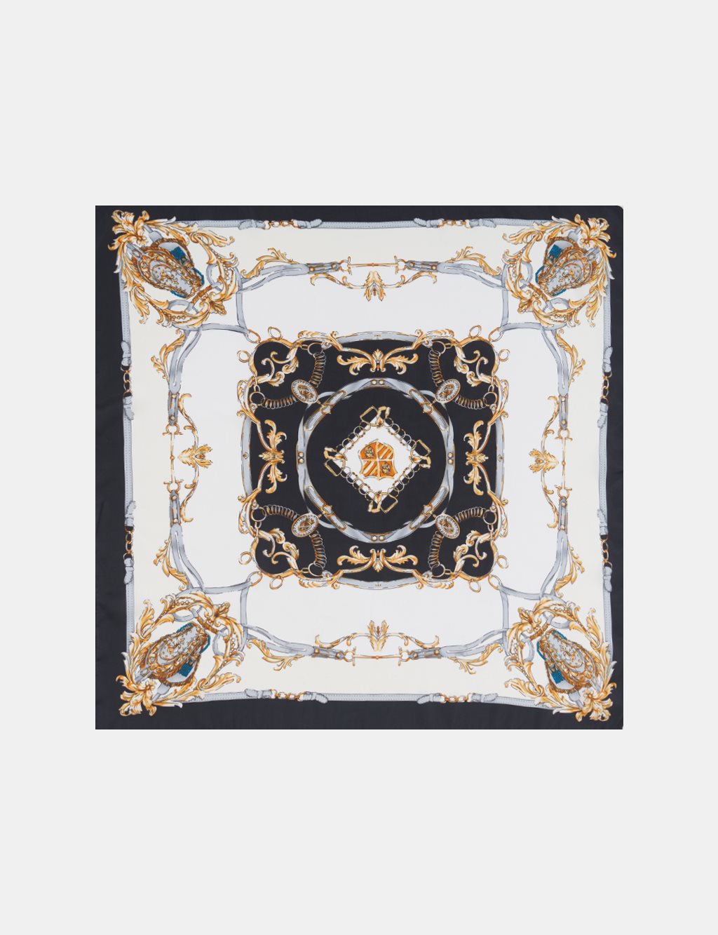 Chain Pattern Scarf – Black & Cream