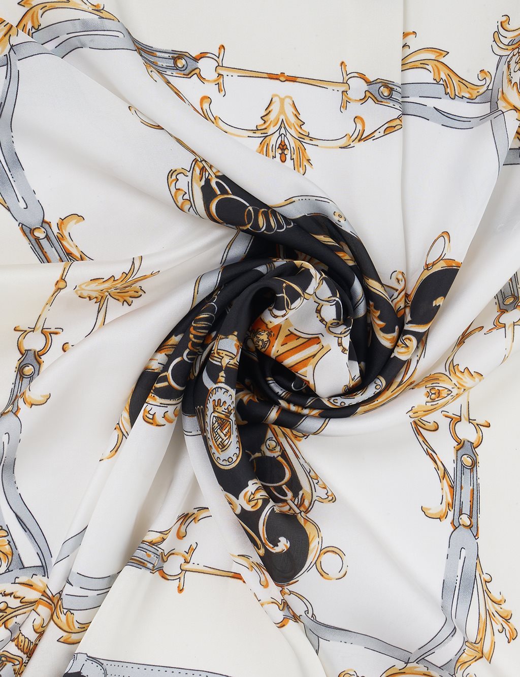Chain Pattern Scarf – Black & Cream