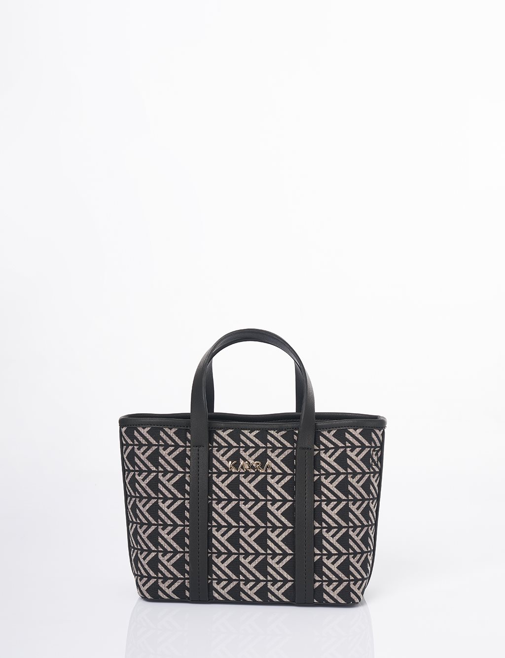 Monogram Desen Orta Boy Shopper Çanta Siyah 