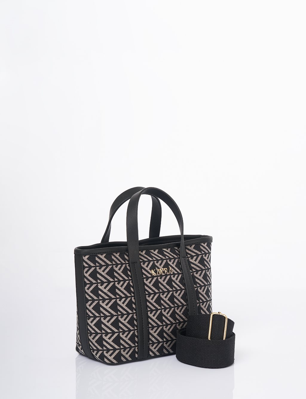 Monogram Desen Orta Boy Shopper Çanta Siyah 