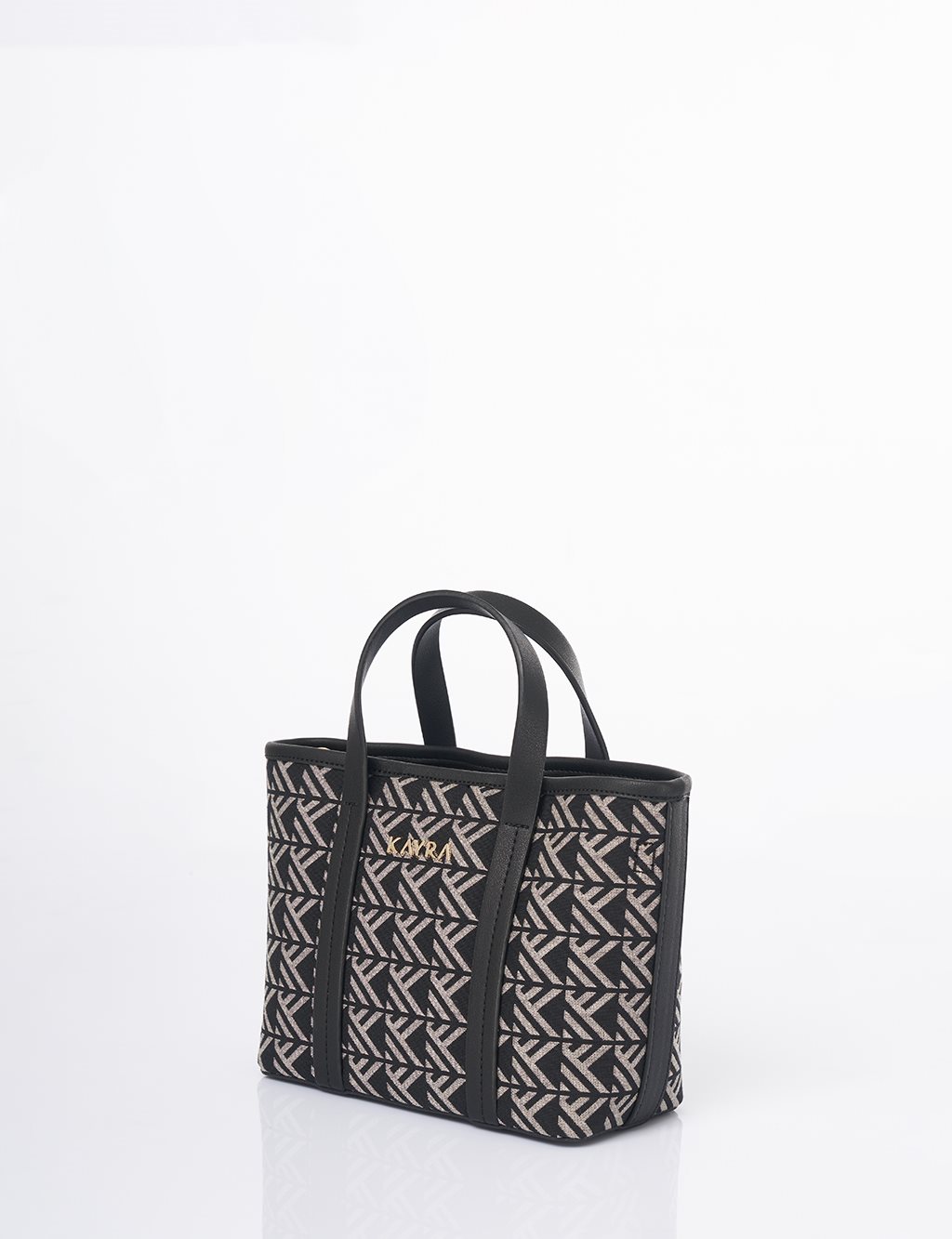 Monogram Desen Orta Boy Shopper Çanta Siyah 