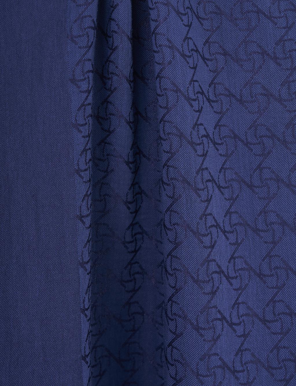 Monogram Pattern Cotton Blend Shawl Navy Blue