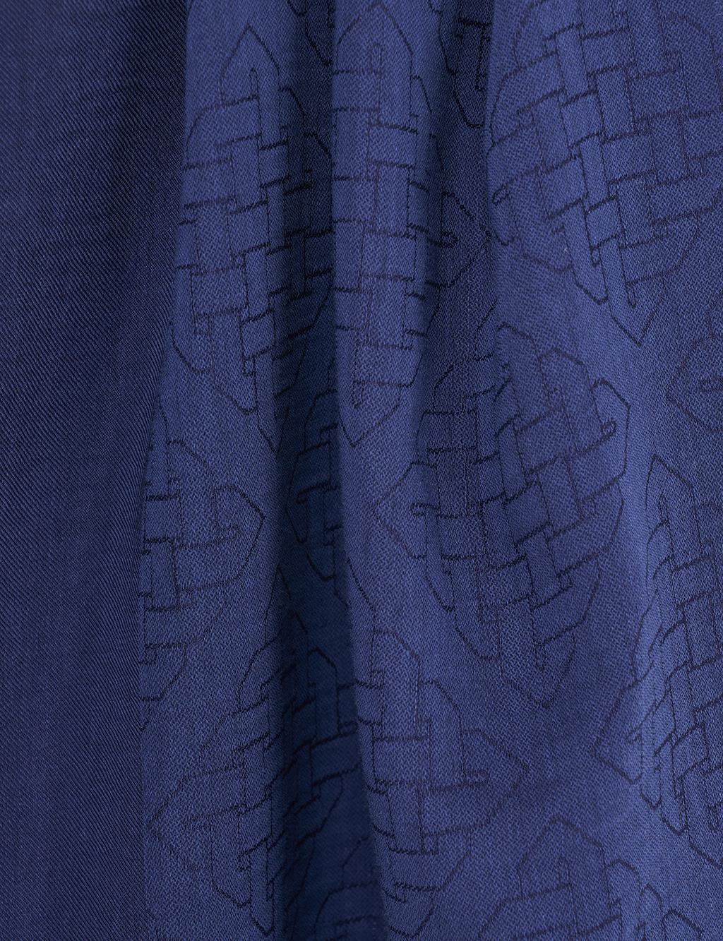 Geometric Pattern Cotton Blend Shawl Navy Blue