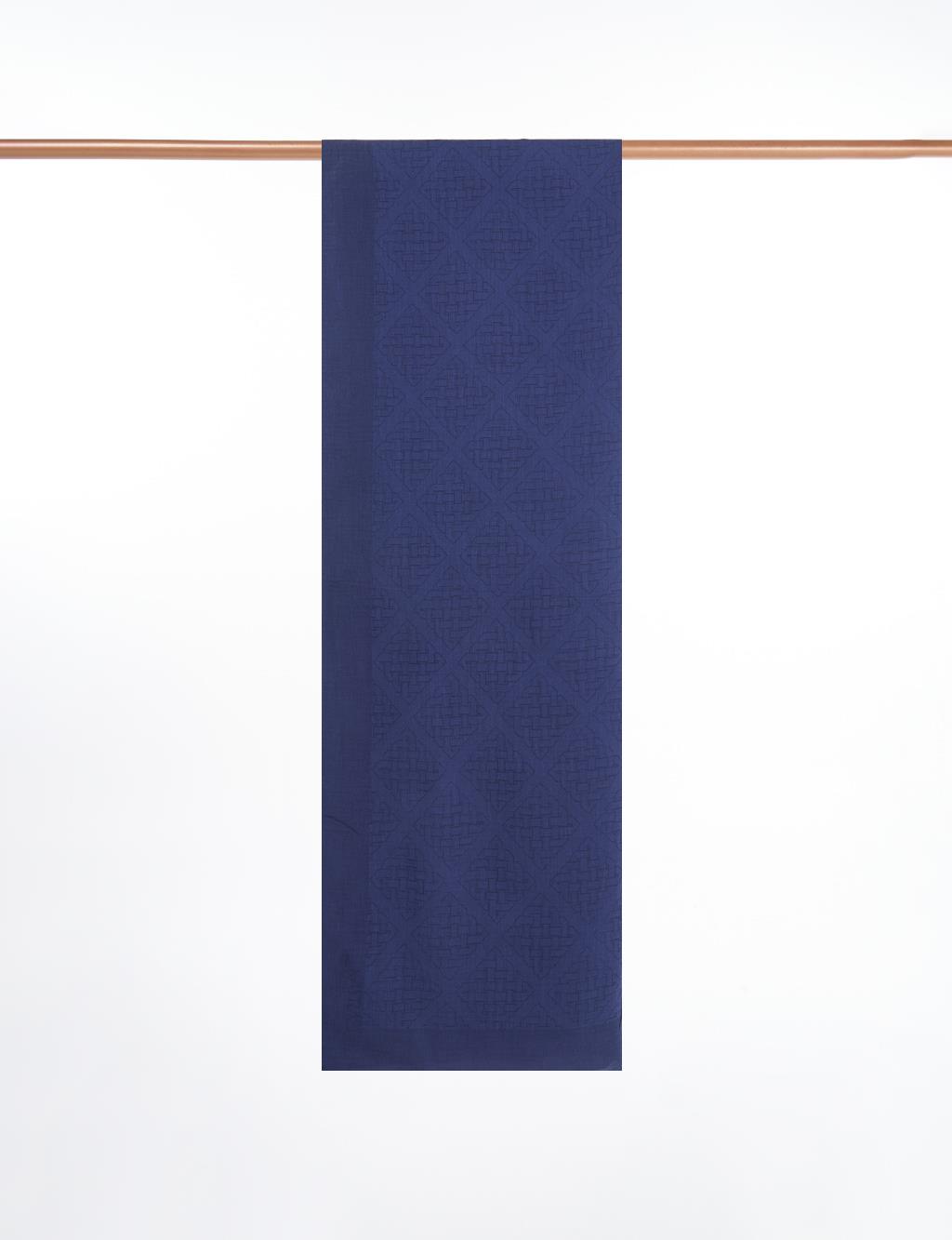 Geometric Pattern Cotton Blend Shawl Navy Blue